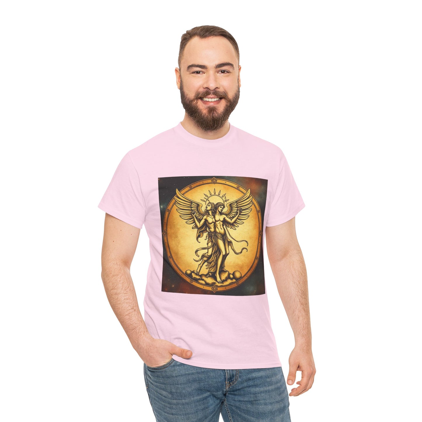 Unisex Heavy Cotton T-Shirt, Twin Angel v1, Gemini Zodiac Design