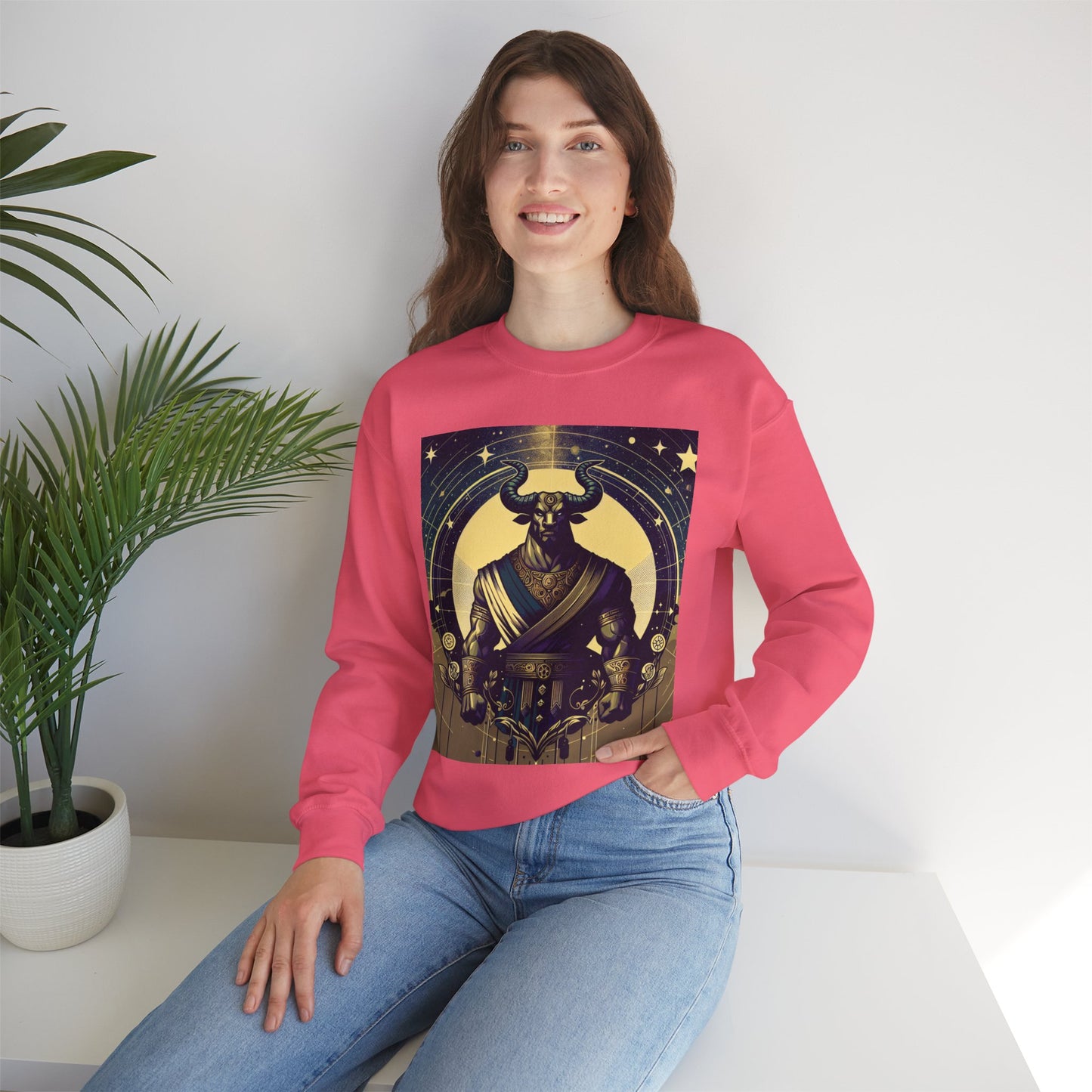 Unisex Heavy Blend™ Crewneck Sweatshirt, Minotaur, Taurus Zodiac Design