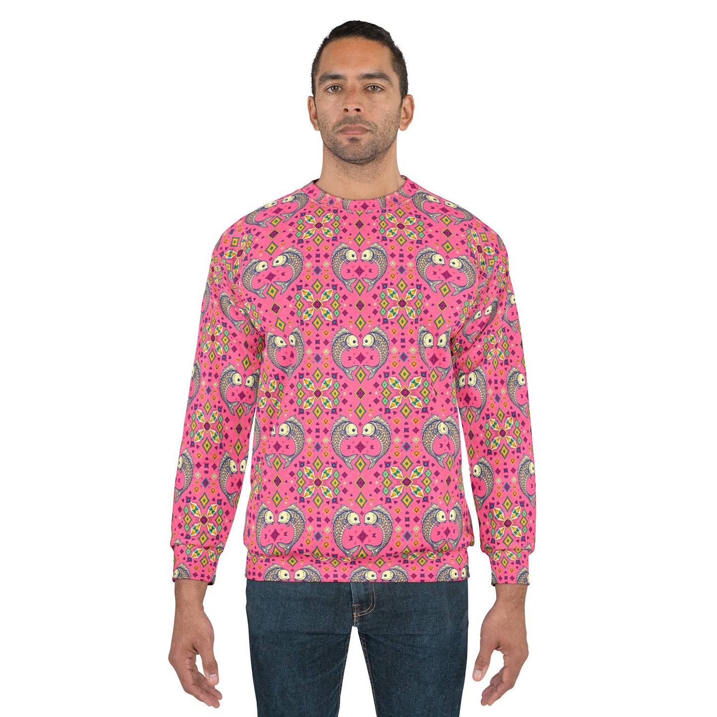 Unisex Sweatshirt (AOP), Pisces, Zodiac v1, Jewel Pattern