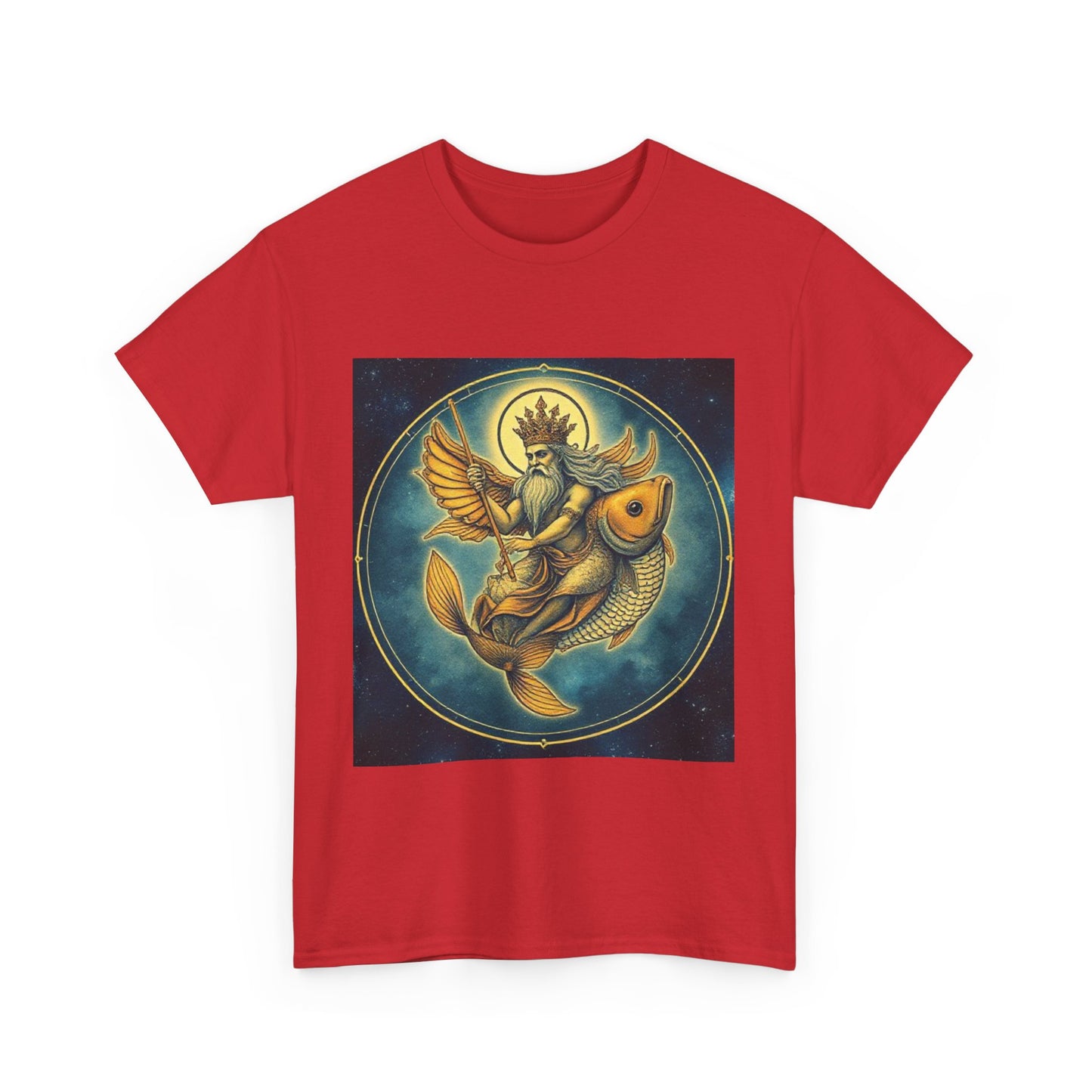 Unisex Heavy Cotton T-Shirt, Pisces King v1, Zodiac Design