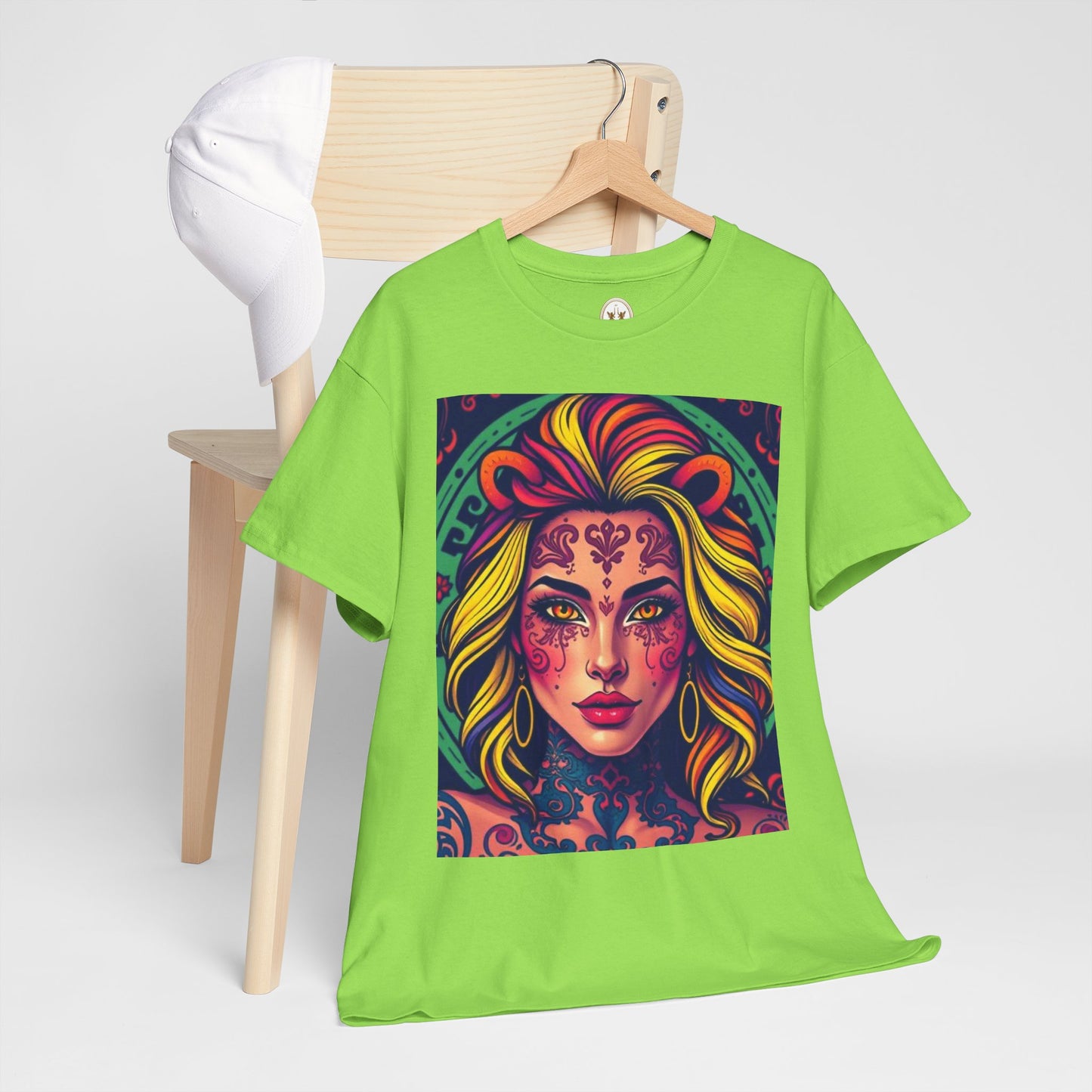 Unisex Heavy Cotton T-Shirt, Leo, Zodiac v1, Sexy Art