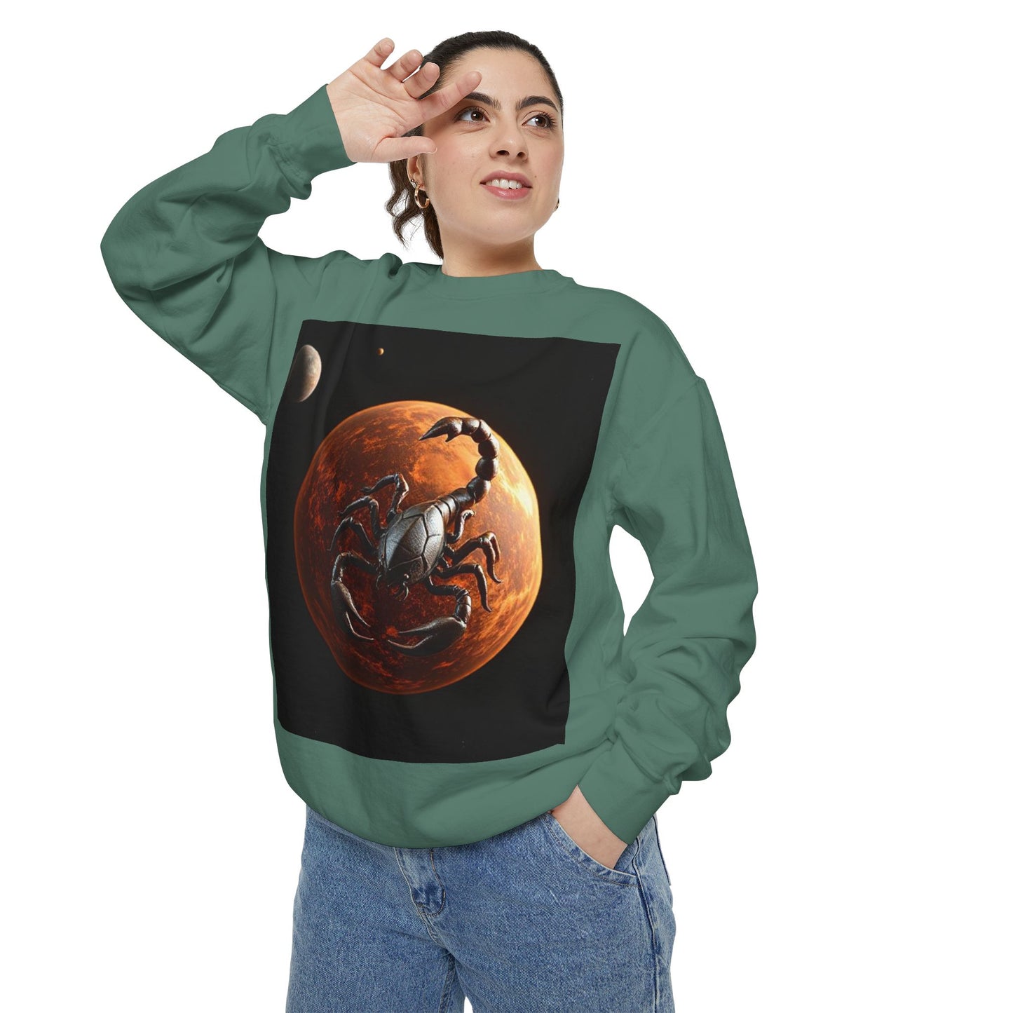 Garment-Dyed Sweatshirt, Unisex, Space Animal Design, Scorpio