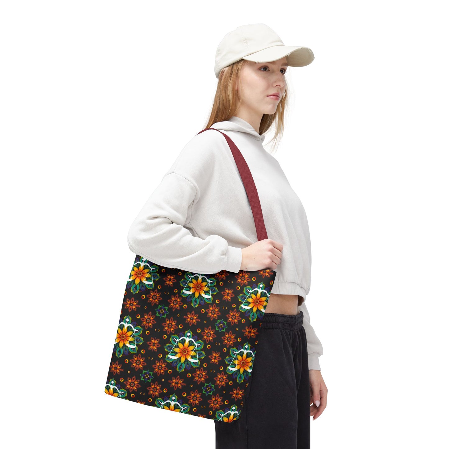 Tote Bag (AOP), Libra, Zodiac v2, Flower Pattern