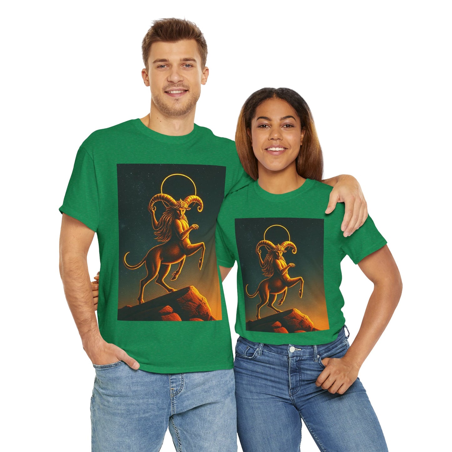 Unisex Heavy Cotton T-Shirt, Mountain Top, Aries Zodiac Design