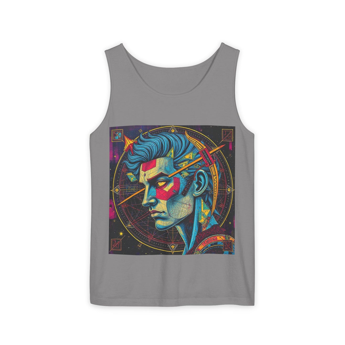 Unisex Garment-Dyed, Tank Top, Sagittarius Design, Pop Art v1, 100% US cotton