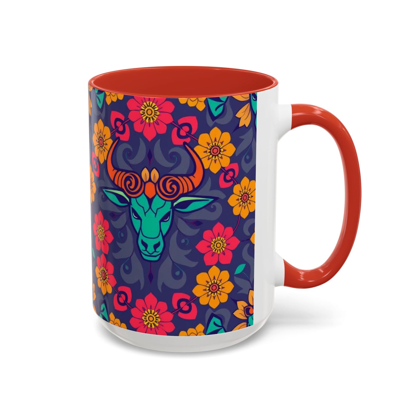 Accent Coffee Mug, Taurus, Zodiac. Flower Pattern, (11, 15oz)