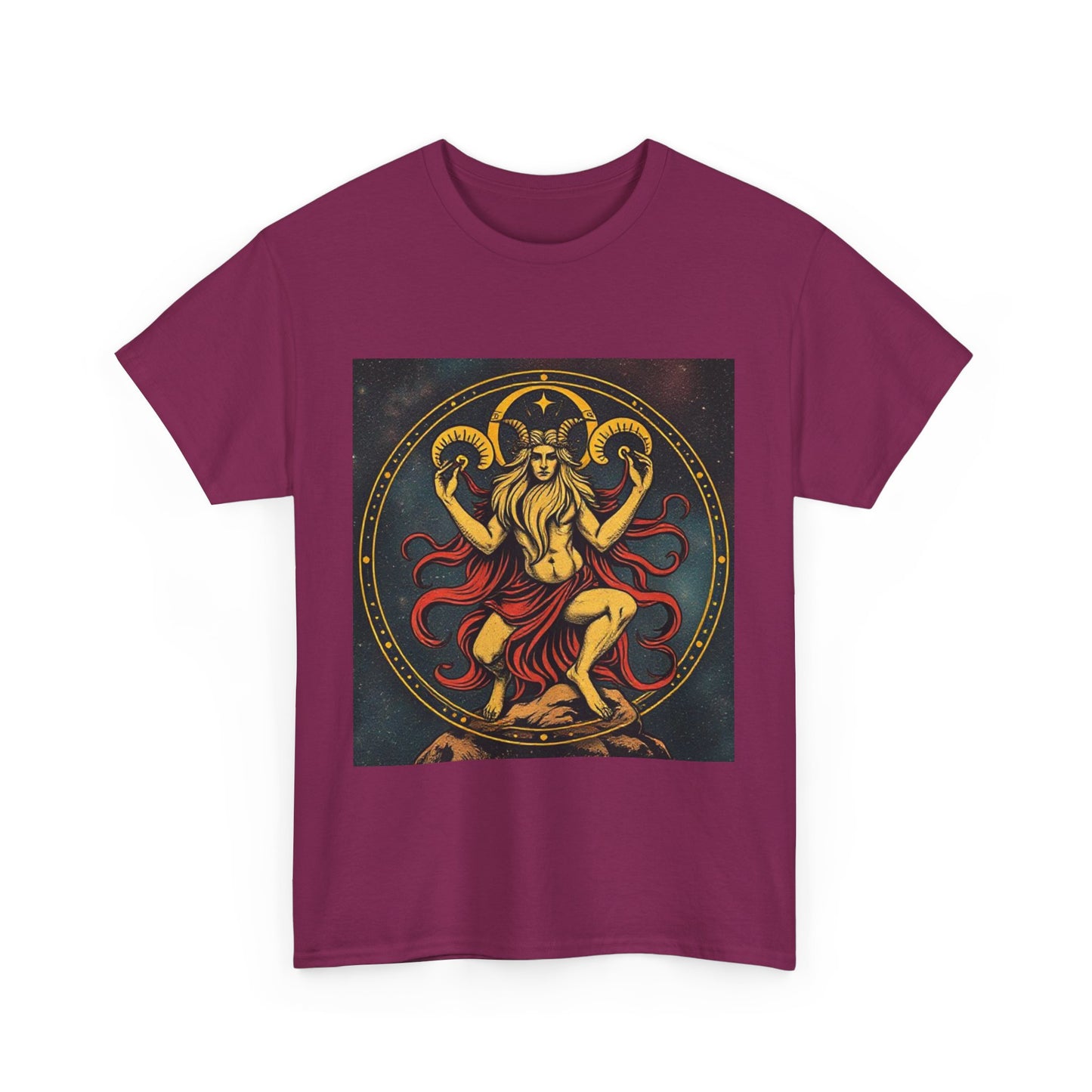 Unisex Heavy Cotton T-Shirt, Aries God 3v, Zodiac Design