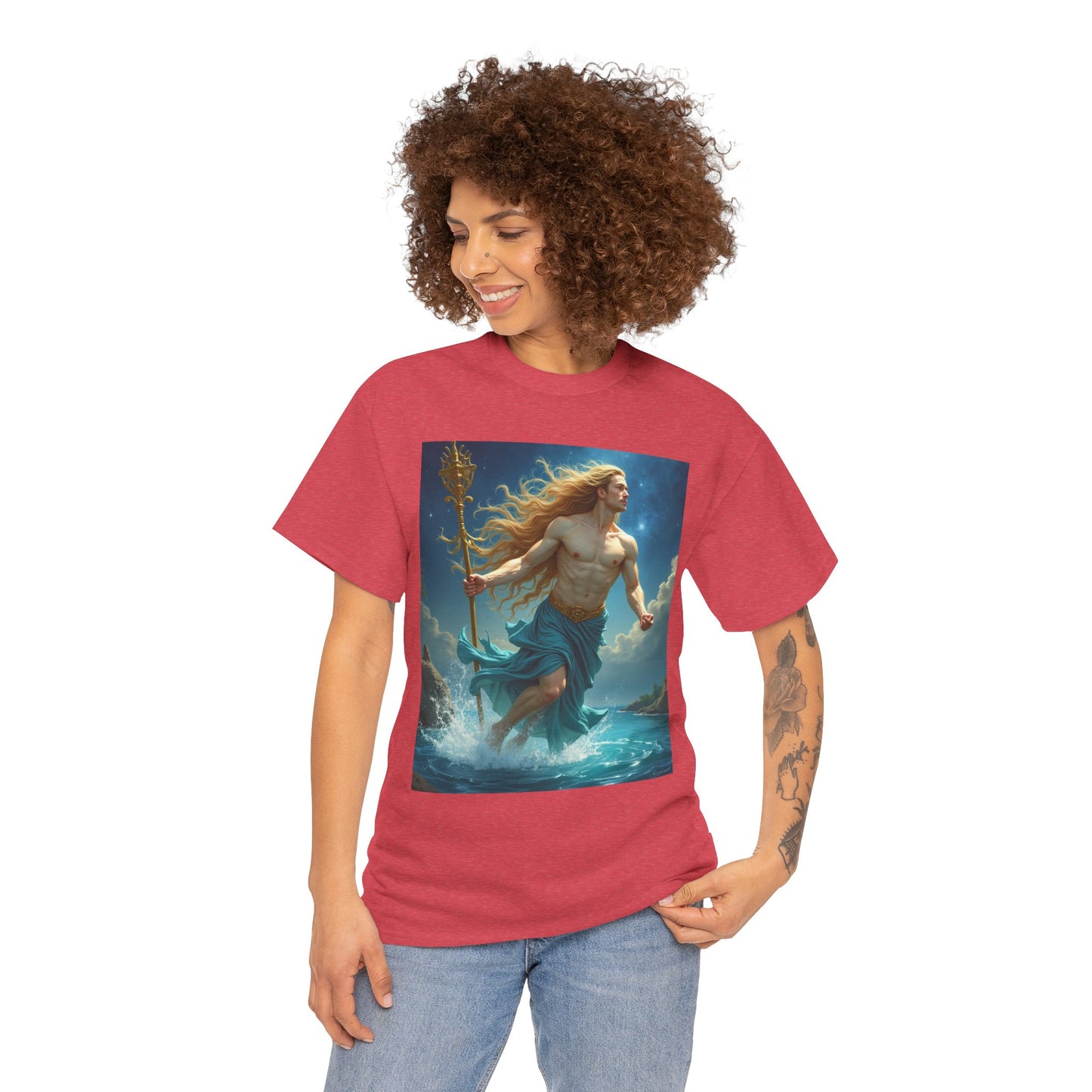 Unisex Heavy Cotton T-Shirt, Realistic, Aquarius Zodiac Design