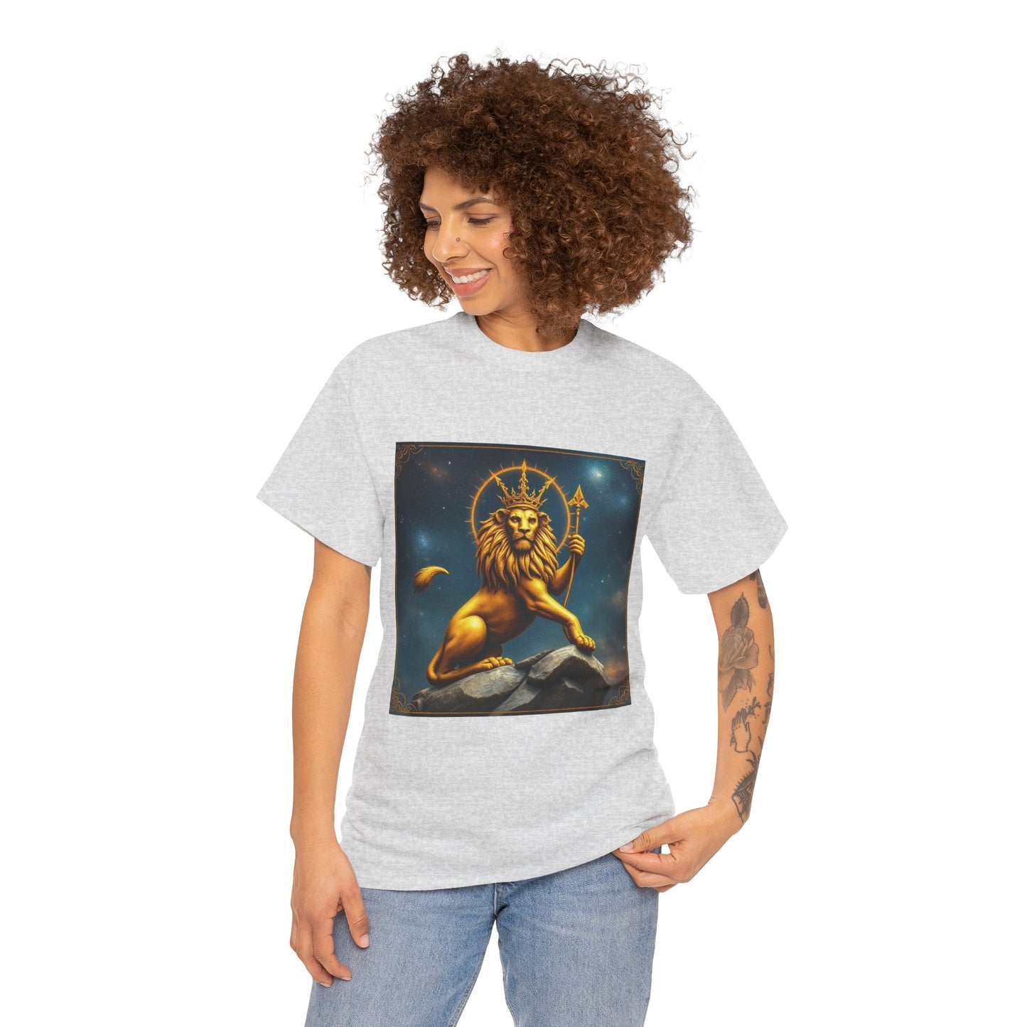 Unisex Heavy Cotton T-Shirt, King of Lions, Leo Zodiac Design