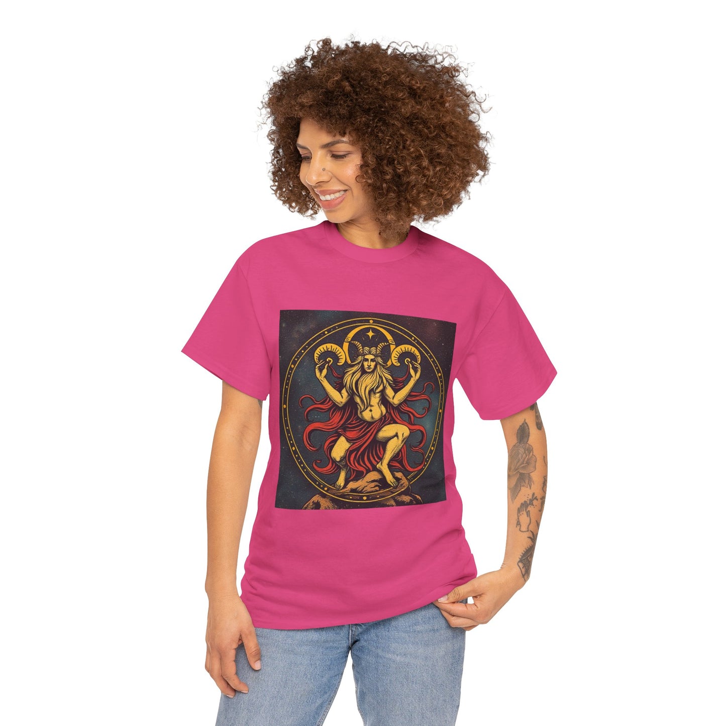Unisex Heavy Cotton T-Shirt, Aries God 2v, Zodiac Design