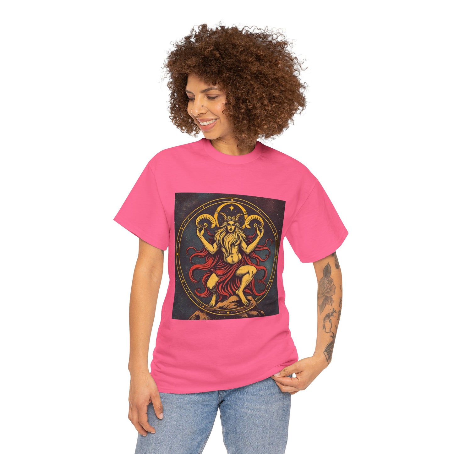 Unisex Heavy Cotton T-Shirt, Aries God 3v, Zodiac Design