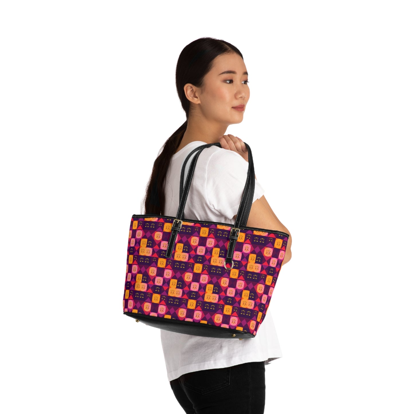 Leather Shoulder Bag, Libra, Zodiac v1, Shapes Pattern