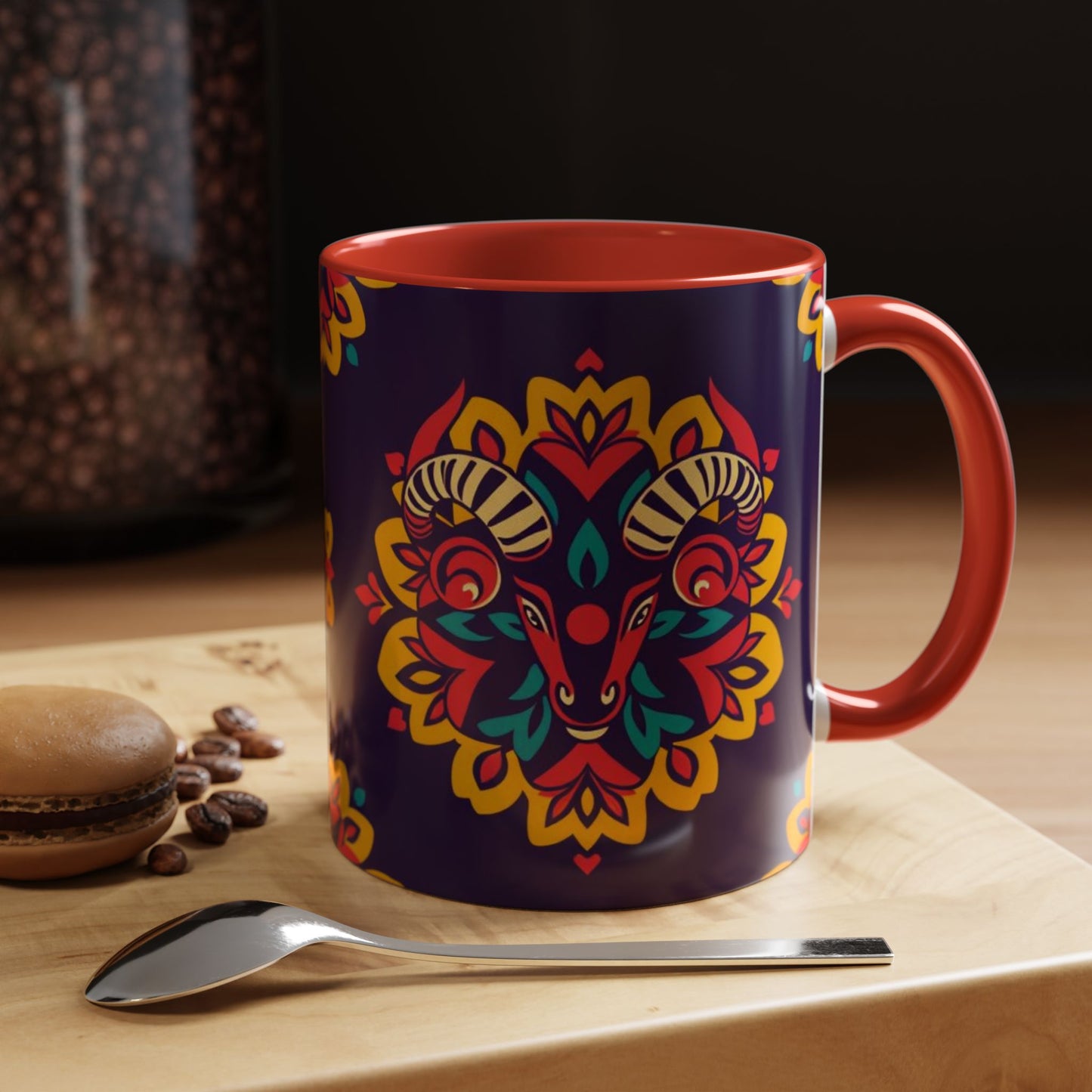 Accent Coffee Mug, Taurus, Zodiac v4. Flower Pattern, (11, 15oz)