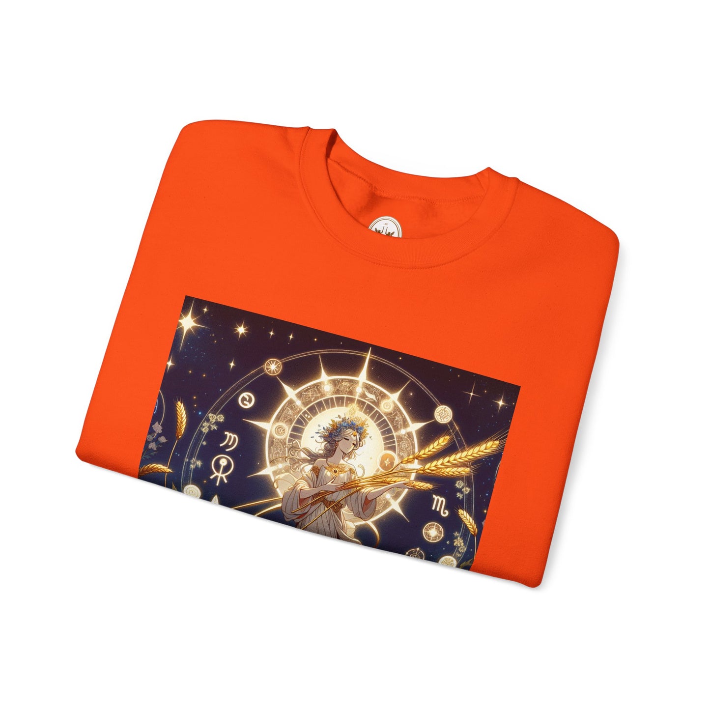Unisex Heavy Blend™ Crewneck Sweatshirt, anime girl in wheat field, Virgo Zodiac Design