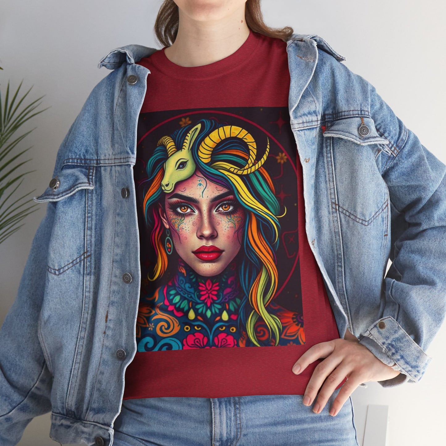 Unisex Heavy Cotton T-Shirt, Capricorn, Zodiac v2, Sexy Art