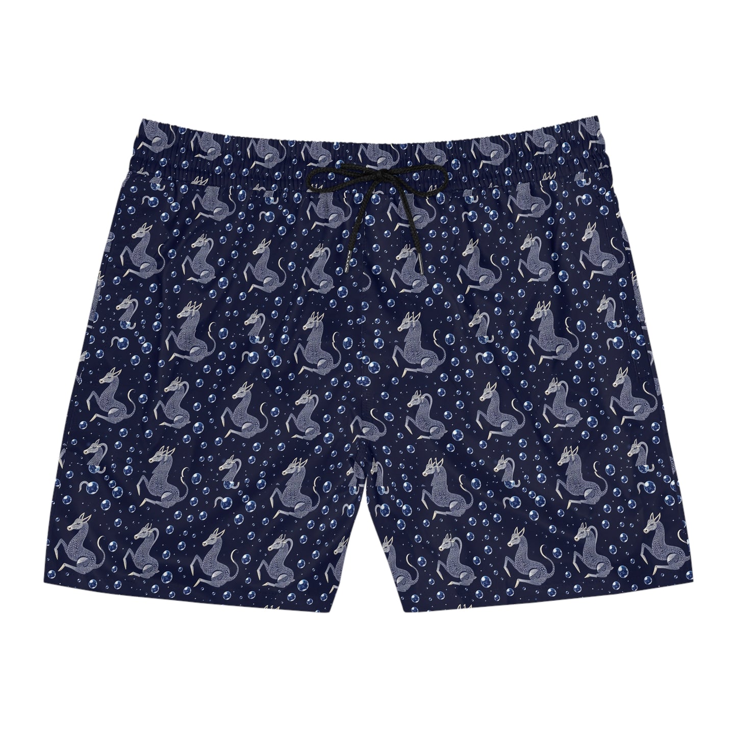 Men's Mid-Length Swim Shorts, (AOP), Capricorn, Zodiac, Bubble Pattern