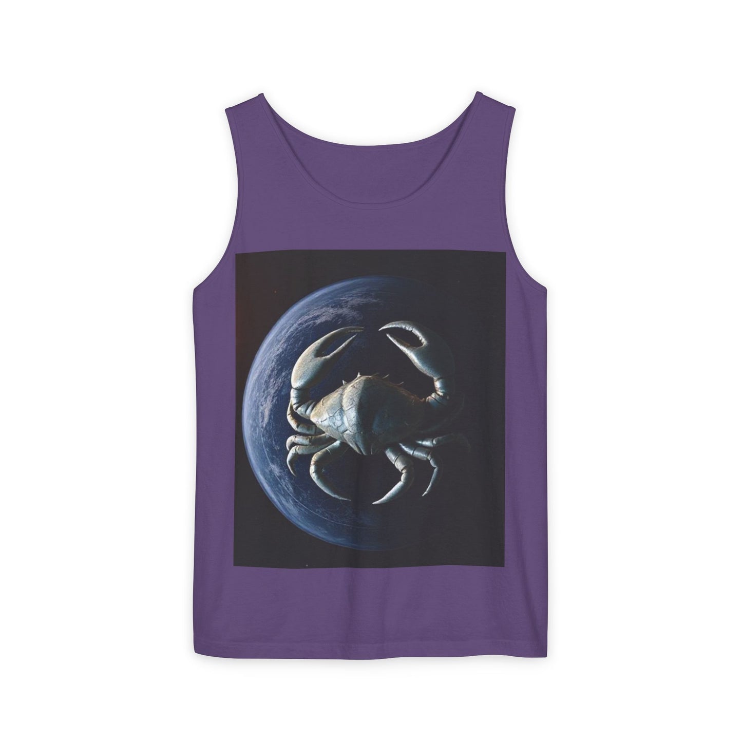 Unisex Garment-Dyed, Tank Top, Cancer Design, Planet Crab, 100% US cotton