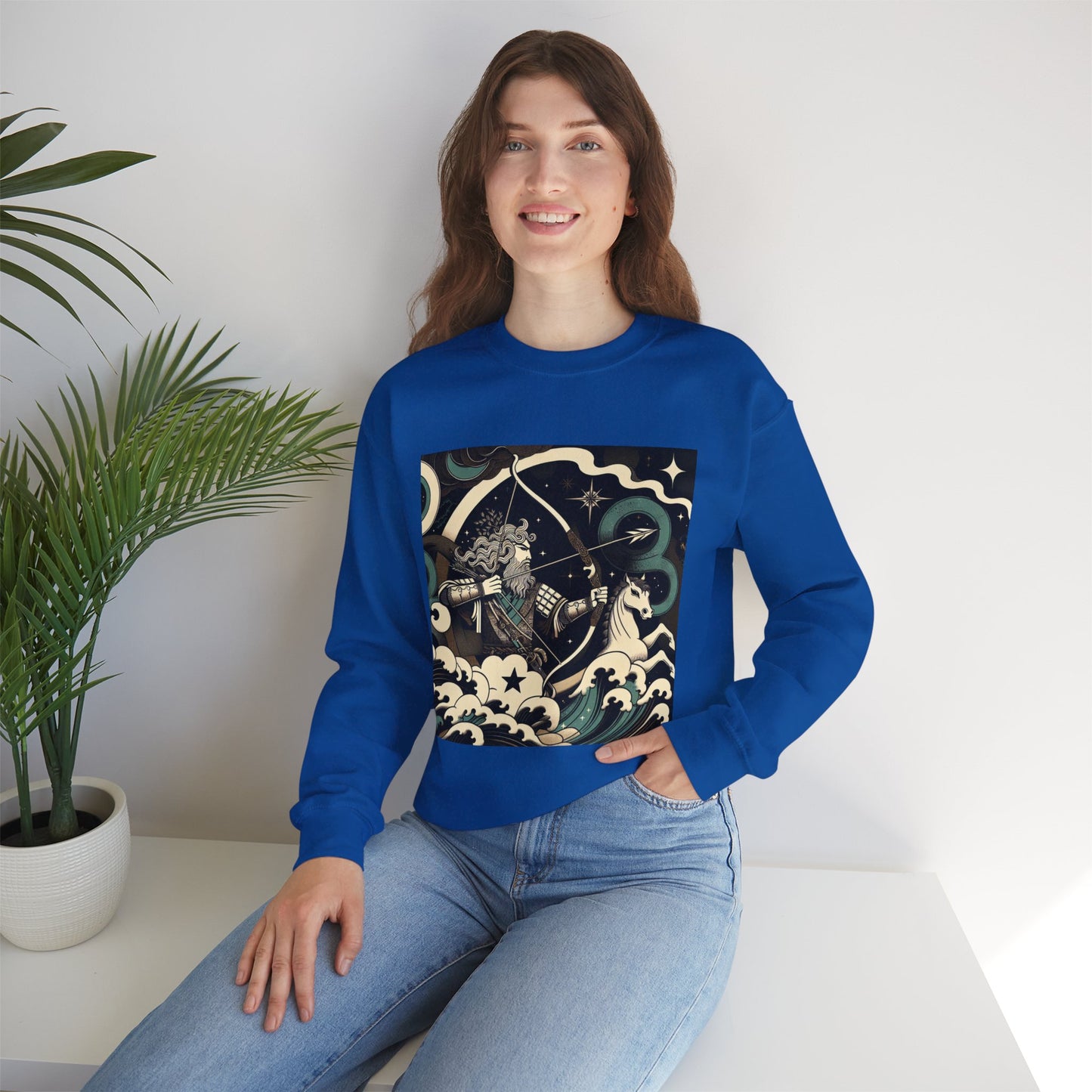 Unisex Heavy Blend™ Crewneck Sweatshirt, Man With Arrow Sagittarius Zodiac Design