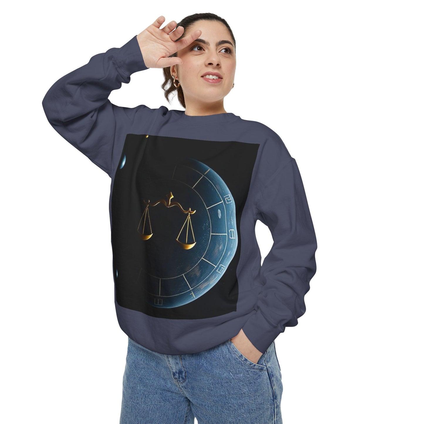 Garment-Dyed Sweatshirt, Unisex, Space Animal Design v1, Libra