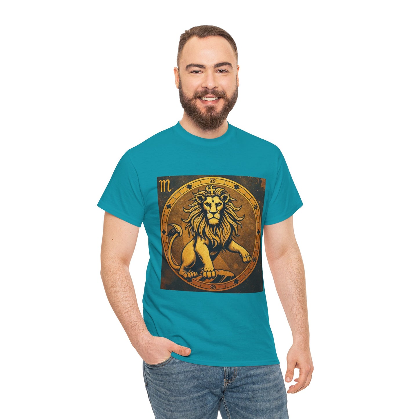 Unisex Heavy Cotton T-Shirt, Gold Lion, Leo Zodiac Design