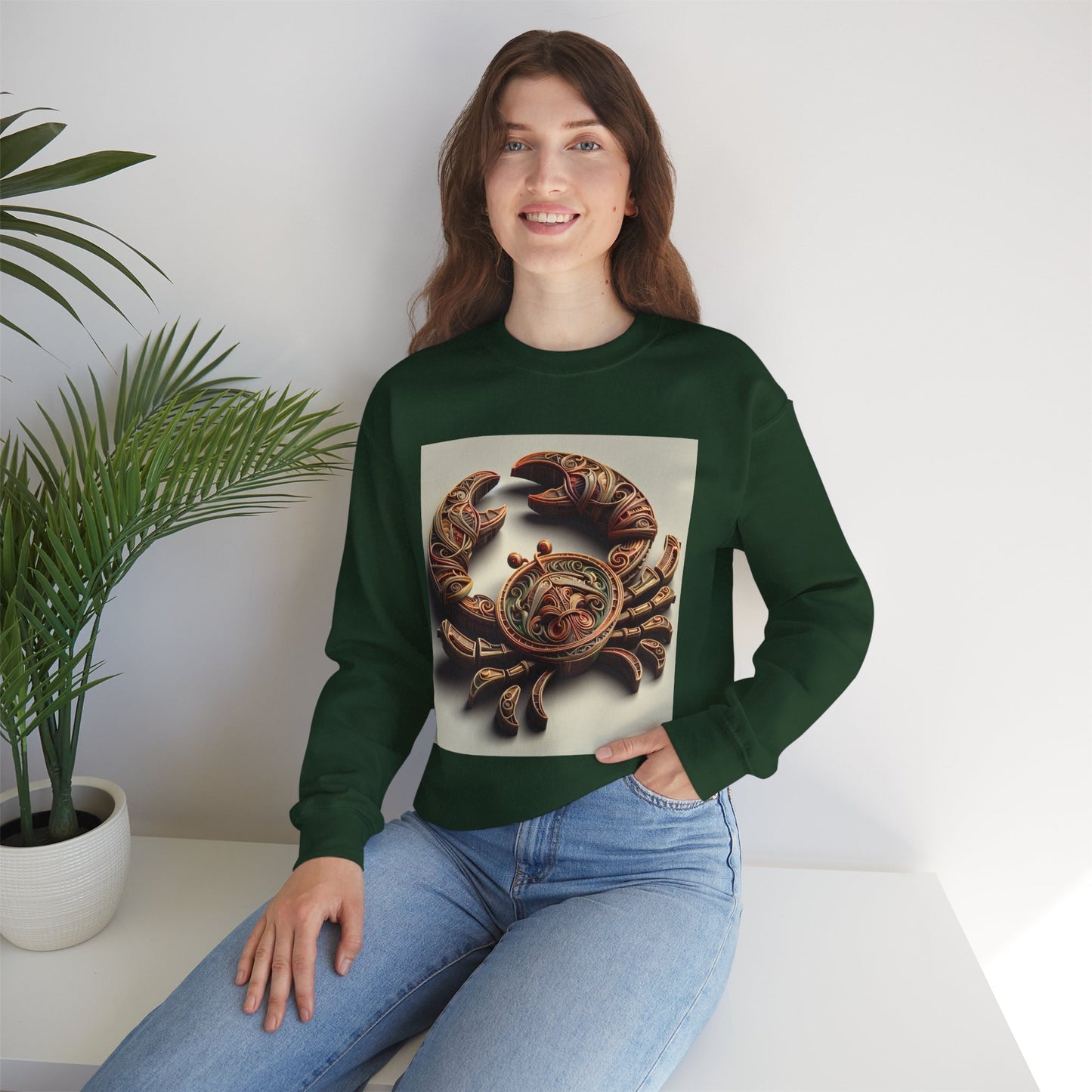 Unisex Heavy Blend™ Crewneck Sweatshirt, Crab Artifact, Cancer Zodiac Design