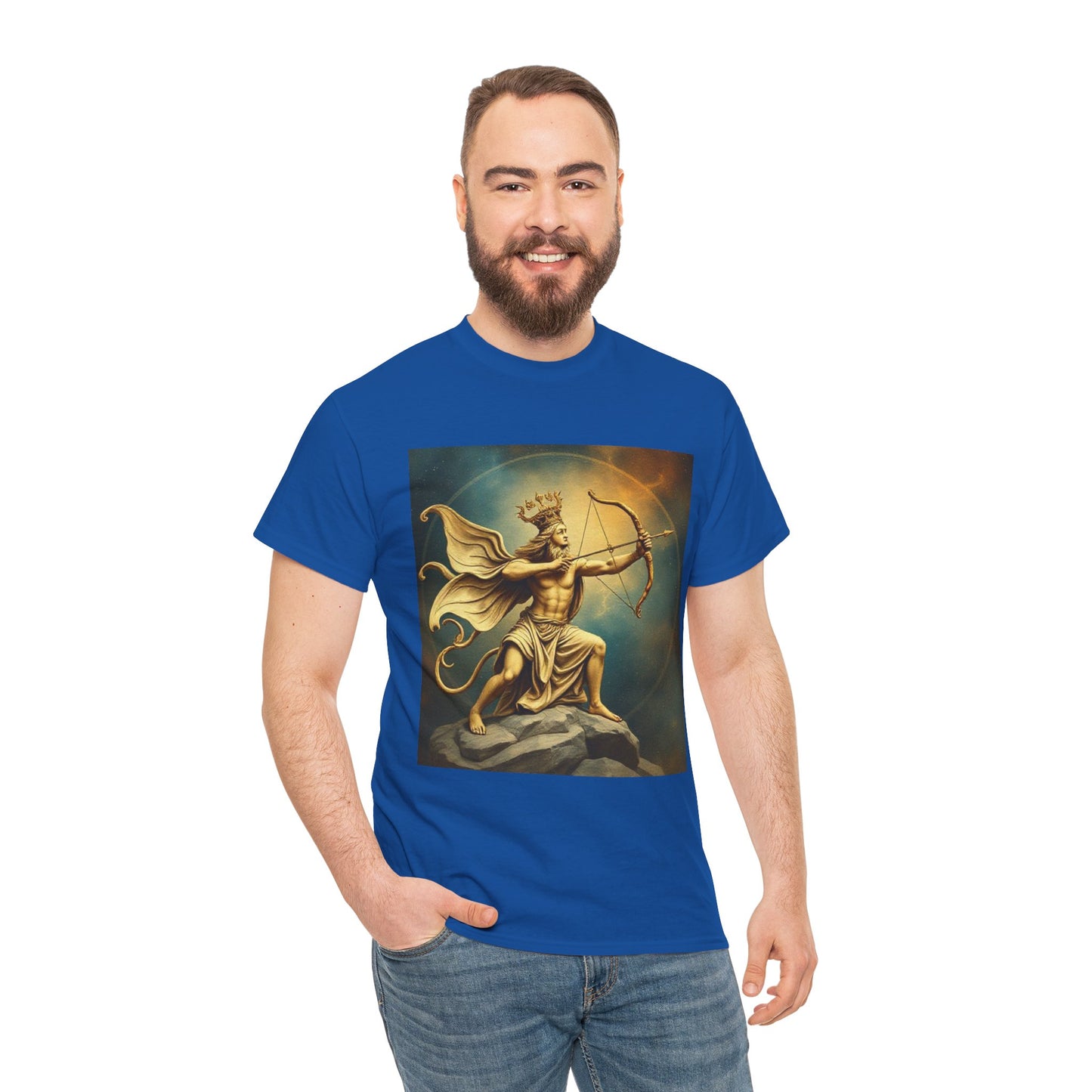Unisex Heavy Cotton T-Shirt, Sagittarius King, Bow & Arrow, Zodiac Design