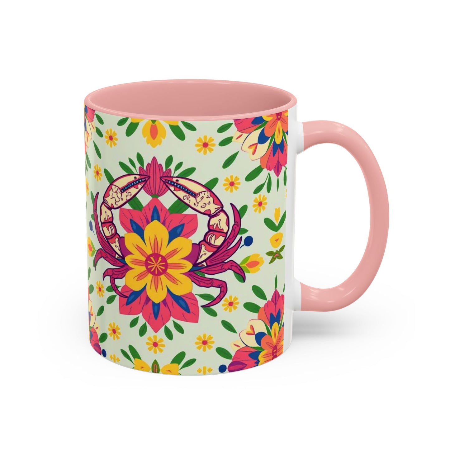 Accent Coffee Mug, Cancer, Zodiac v3, Flower Pattern, (11, 15oz)