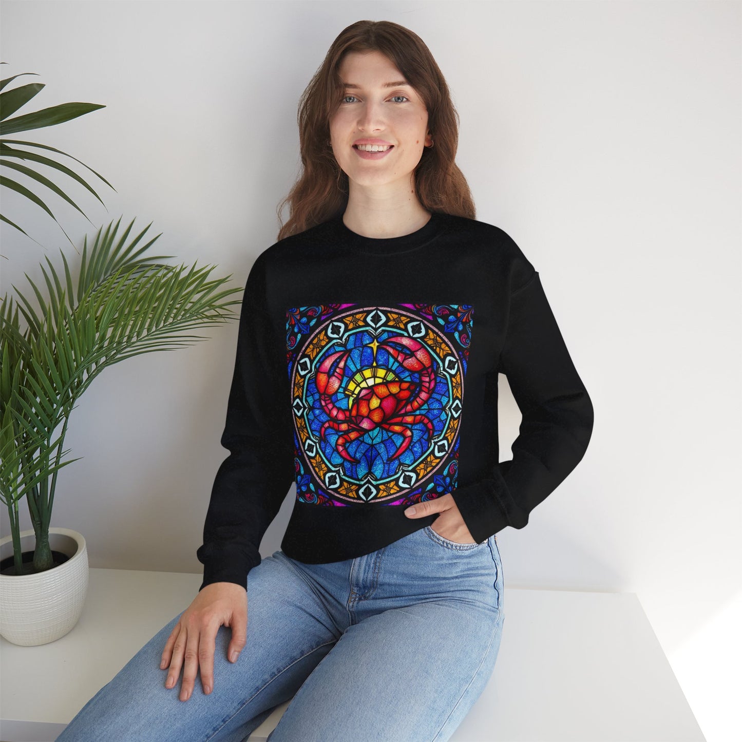 Unisex Heavy Blend™ Crewneck Sweatshirt, Glass 1, Cancer Zodiac Design
