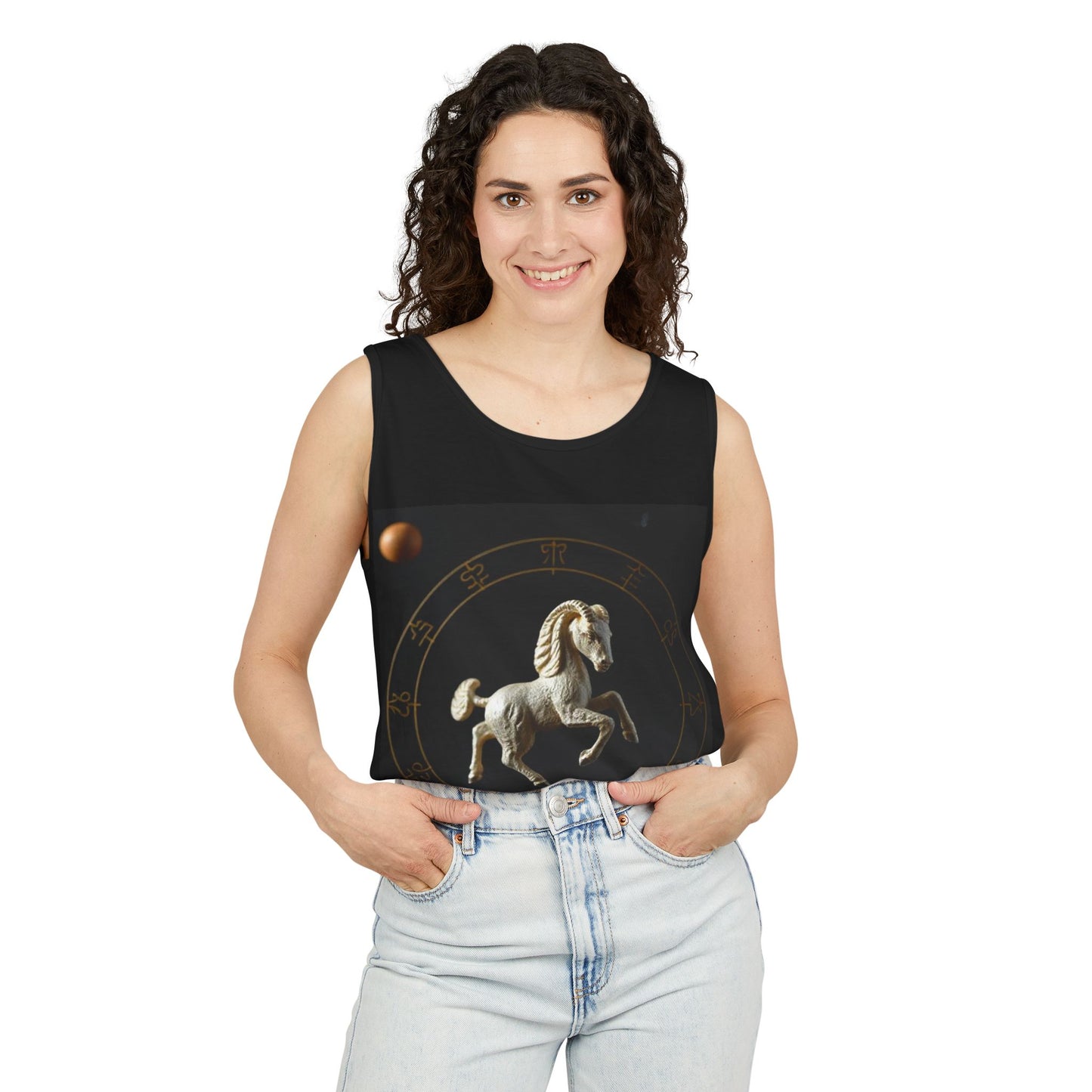 Unisex Garment-Dyed, Tank Top, Capricorn Design, Space Animal, 100% US cotton