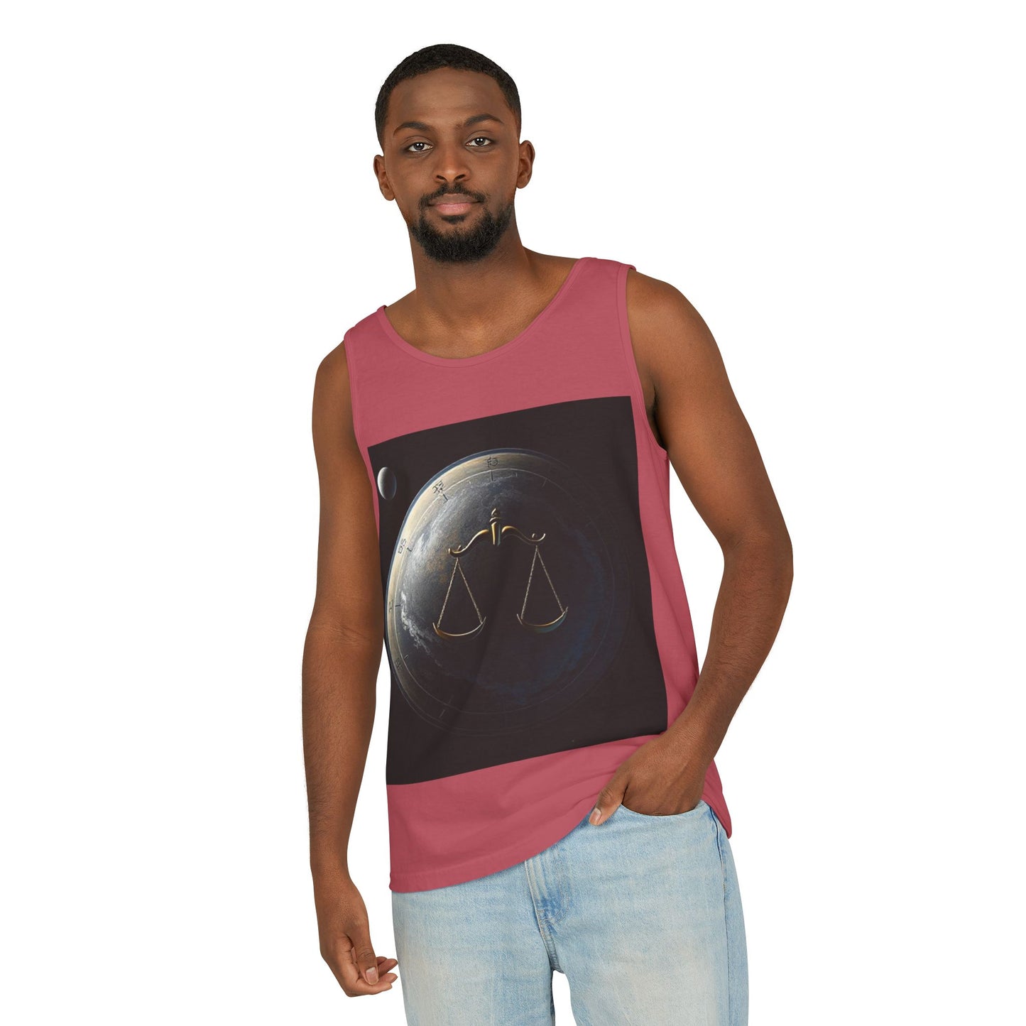 Unisex Garment-Dyed, Tank Top, Libra Design, Space Scale v1, 100% US cotton