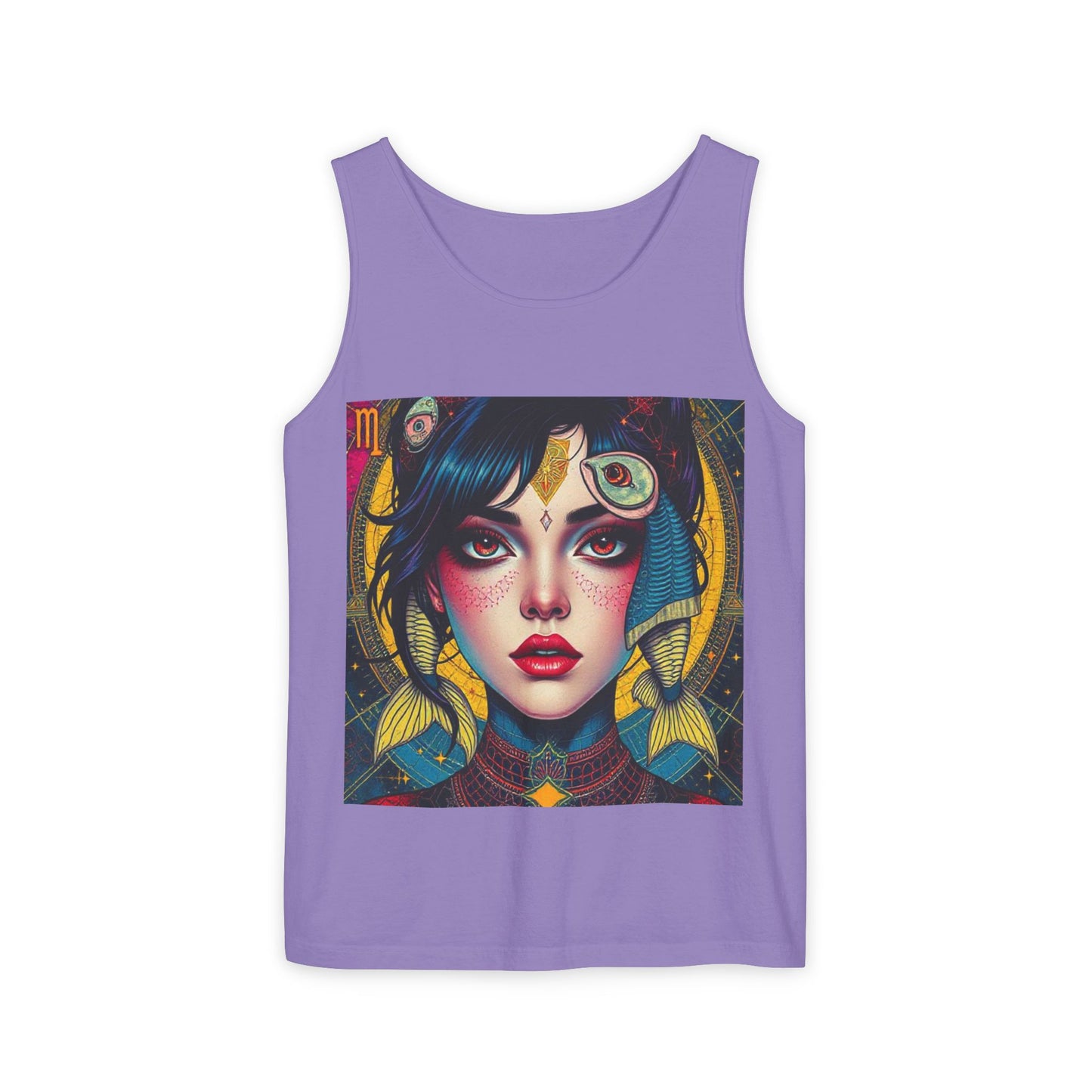 Unisex Garment-Dyed, Tank Top, Pisces Design, Pop Art, 100% US cotton