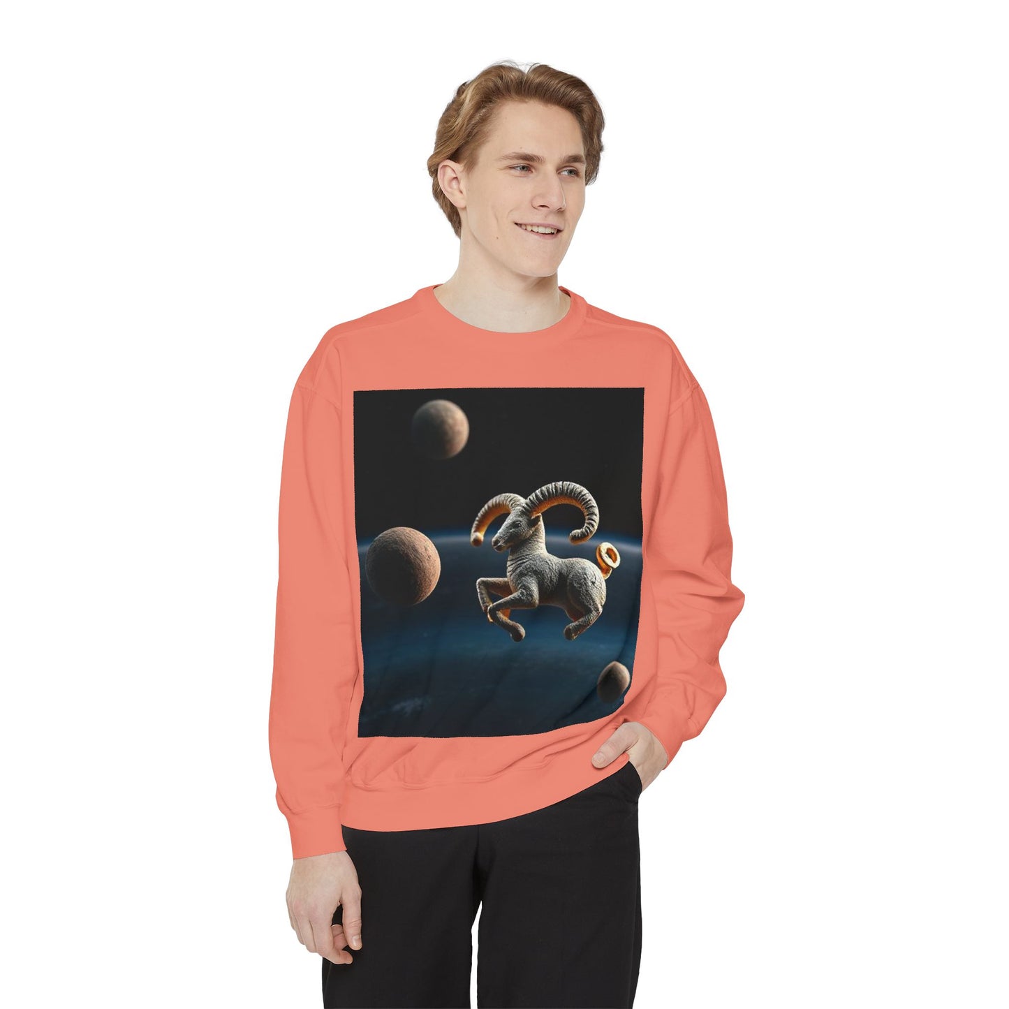 Garment-Dyed Sweatshirt, Unisex, Space Animal Design v1, Aries