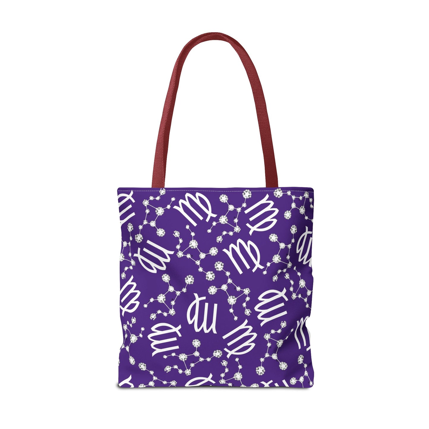 Tote Bag, Virgo Zodiac Sign, AOP, (Purple, White)