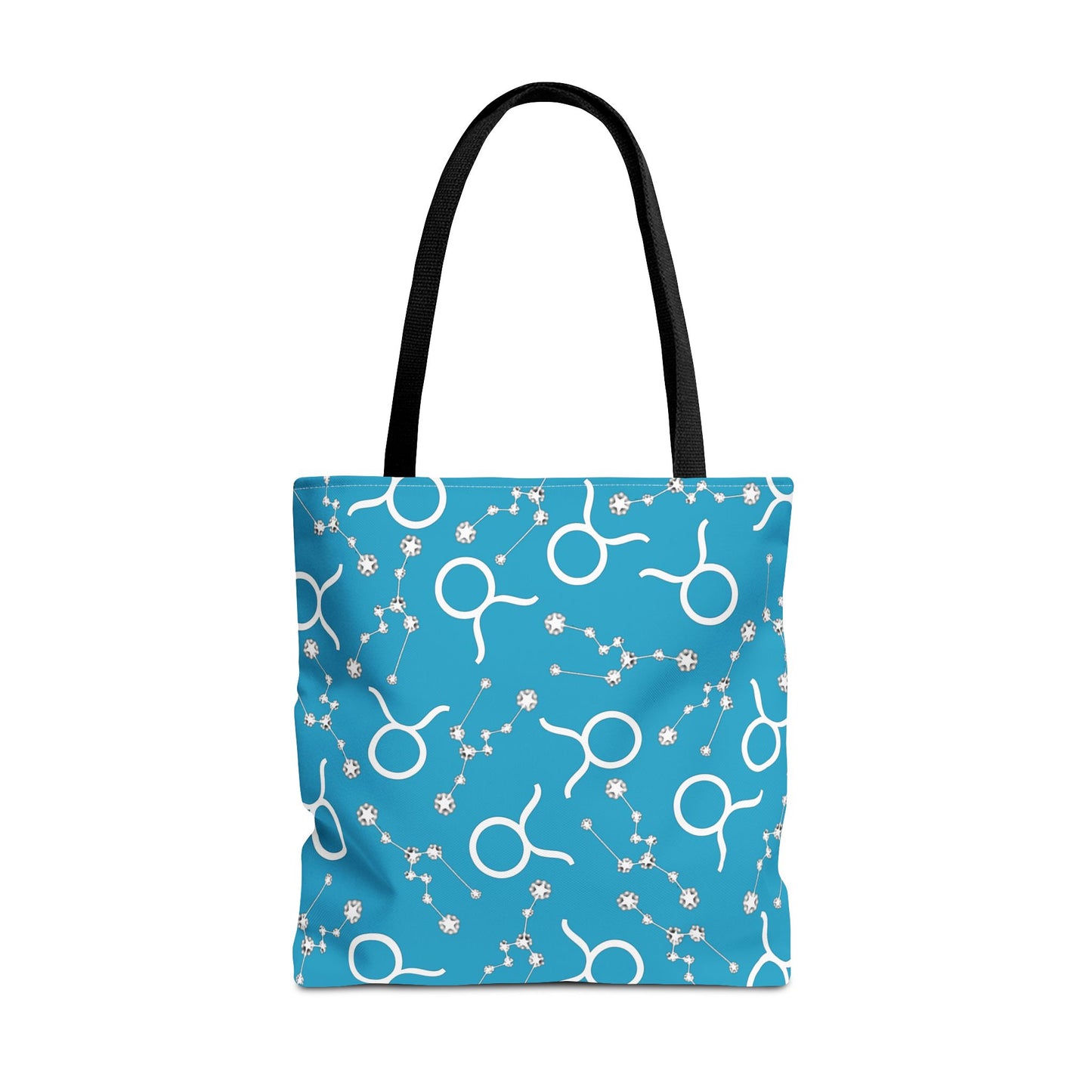 Tote Bag, Taurus Zodiac Sign, AOP, (Turquoise, White)