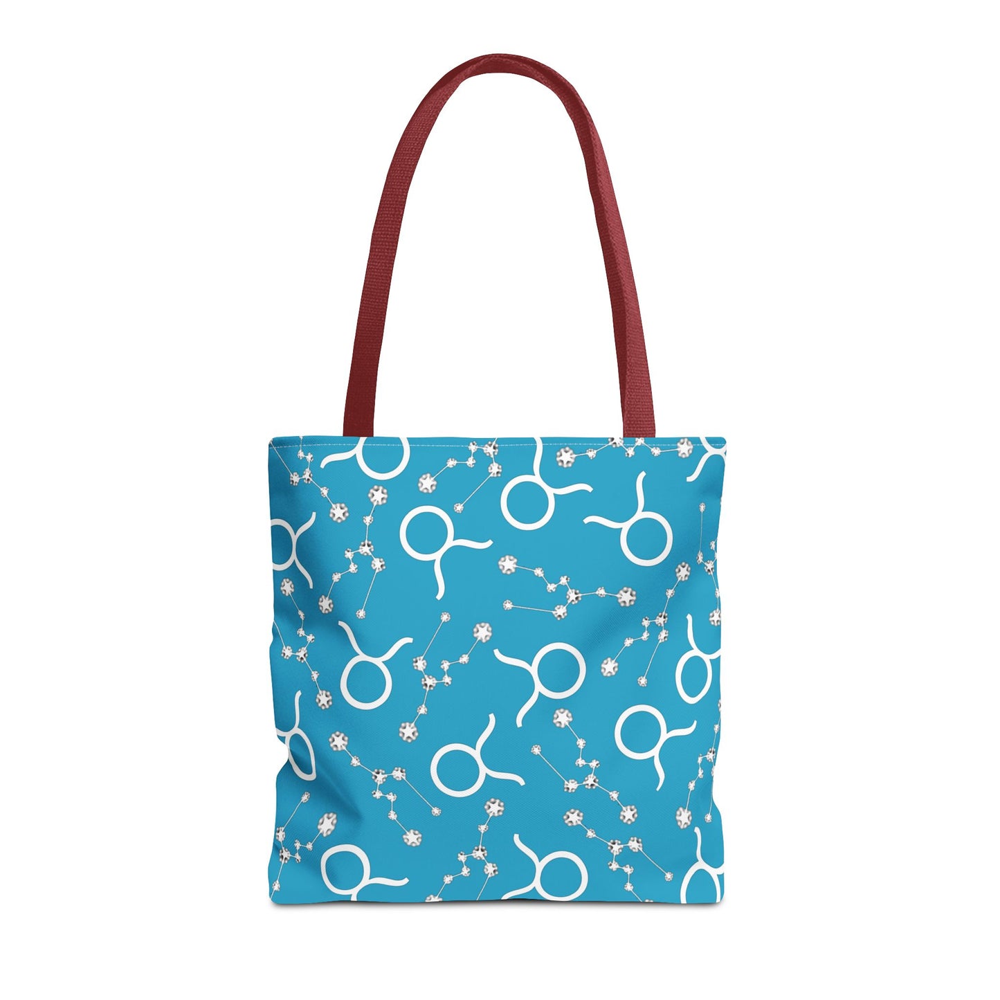 Tote Bag, Taurus Zodiac Sign, AOP, (Turquoise, White)