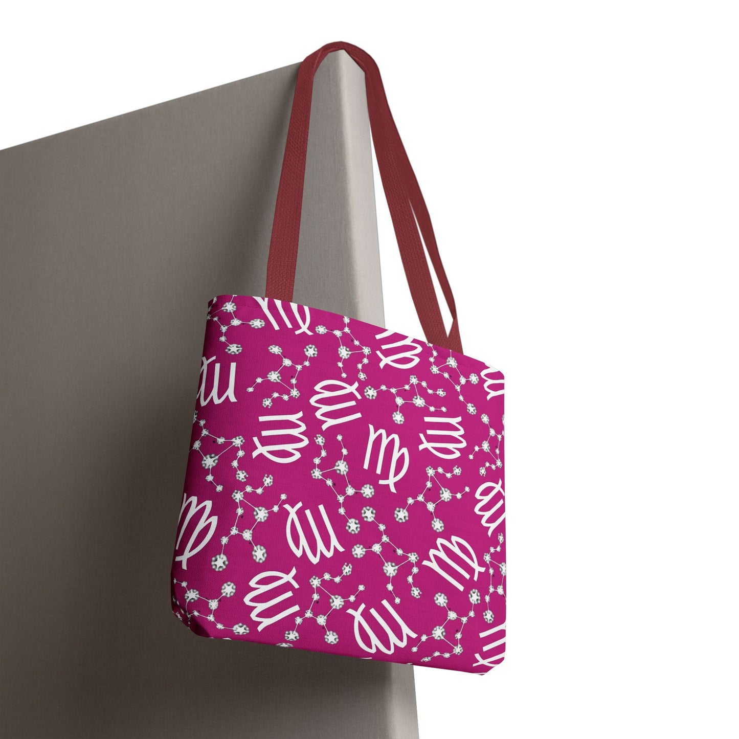 Tote Bag, Virgo Zodiac Sign, AOP, (Pink, White)