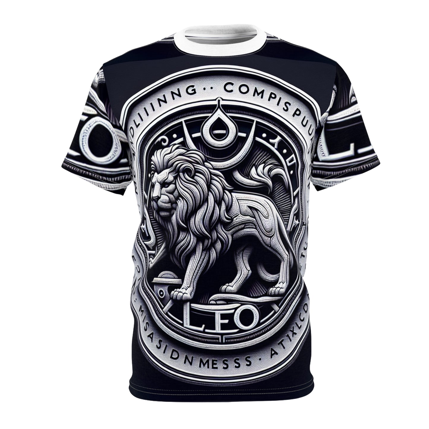 Unisex Cut & Sew T-Shirt (AOP), Lion Coin, Leo Zodiac Design, Regular fit, 100% Polyester