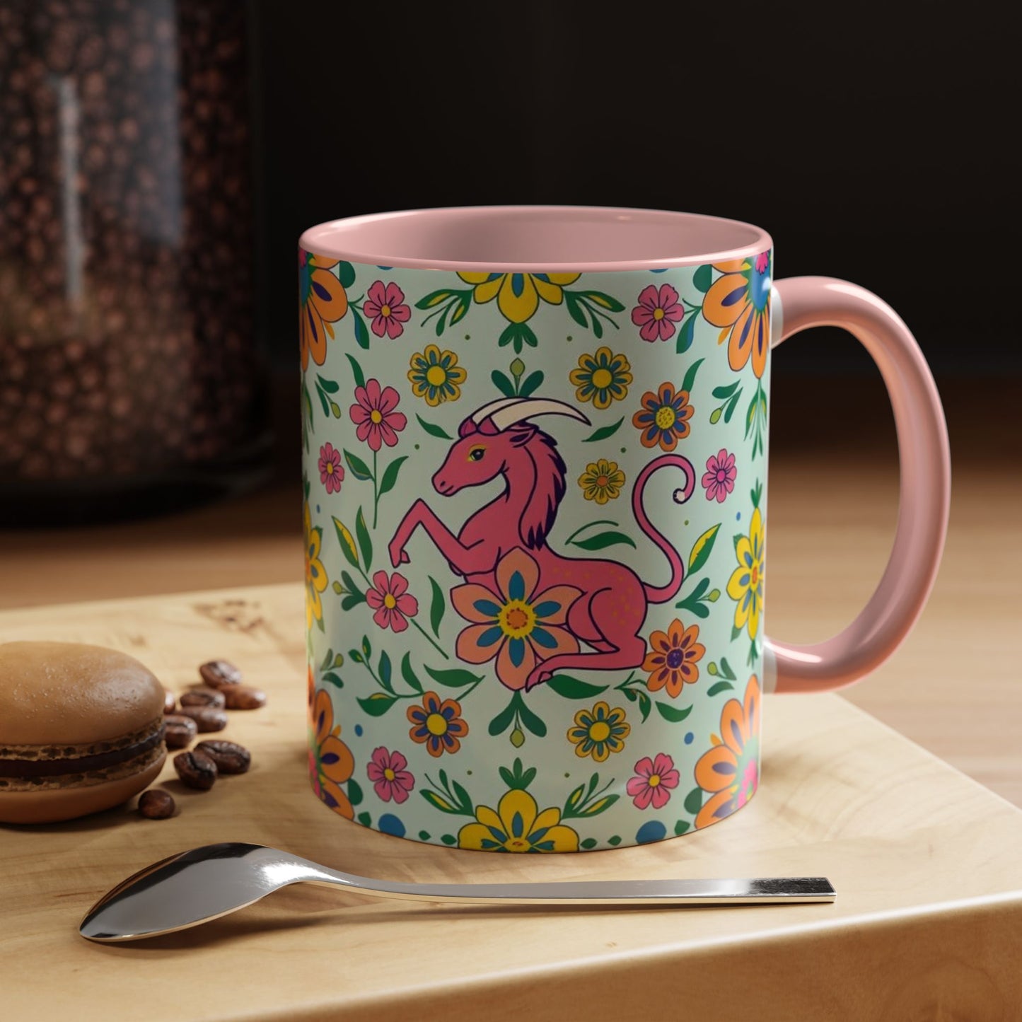 Accent Coffee Mug, Aquarius, Zodiac, Flower Pattern, (11, 15oz)