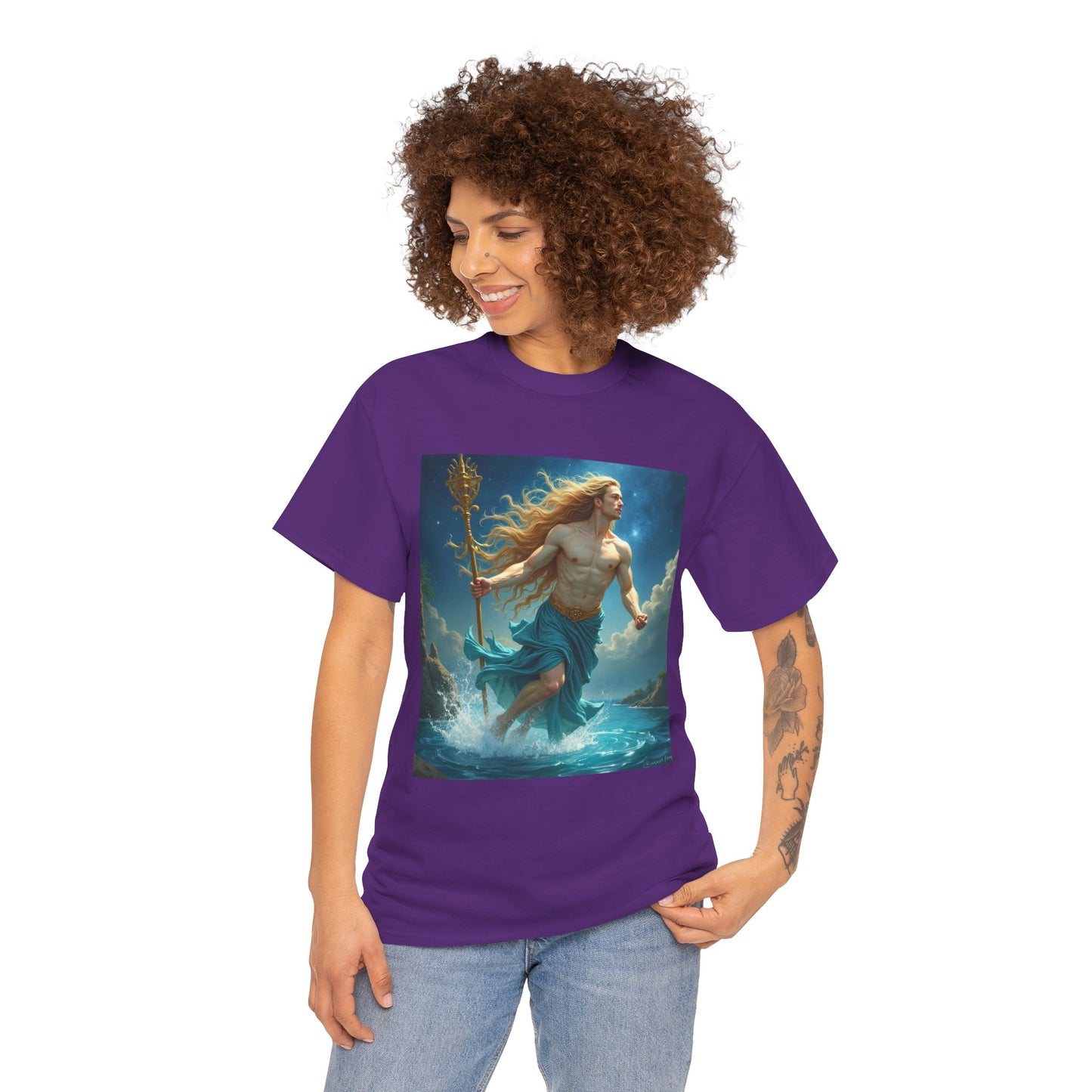 Unisex Heavy Cotton T-Shirt, Aquarius God 4v, Zodiac Design