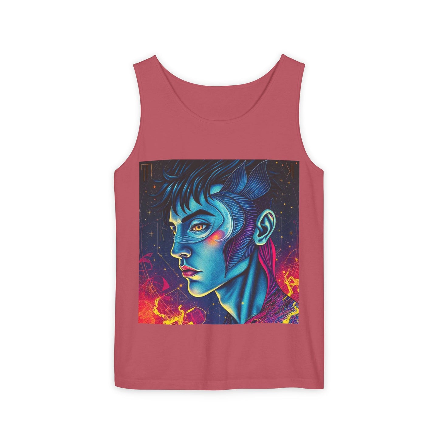 Unisex Garment-Dyed, Tank Top, Pisces Design, Pop Art v1, 100% US cotton