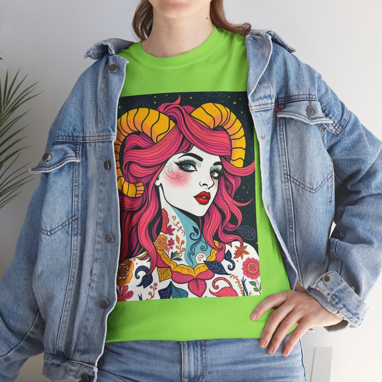 Unisex Heavy Cotton T-Shirt, Aries, Zodiac v2, Sexy Art