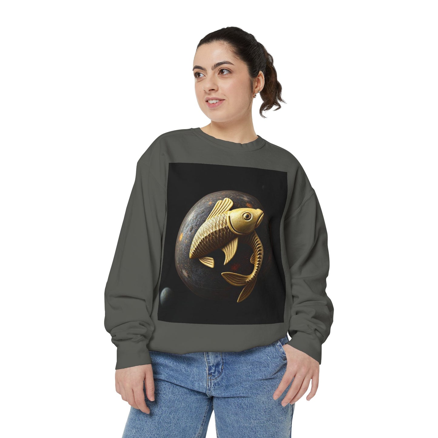 Garment-Dyed Sweatshirt, Unisex, Space Animal Design v1, Pisces