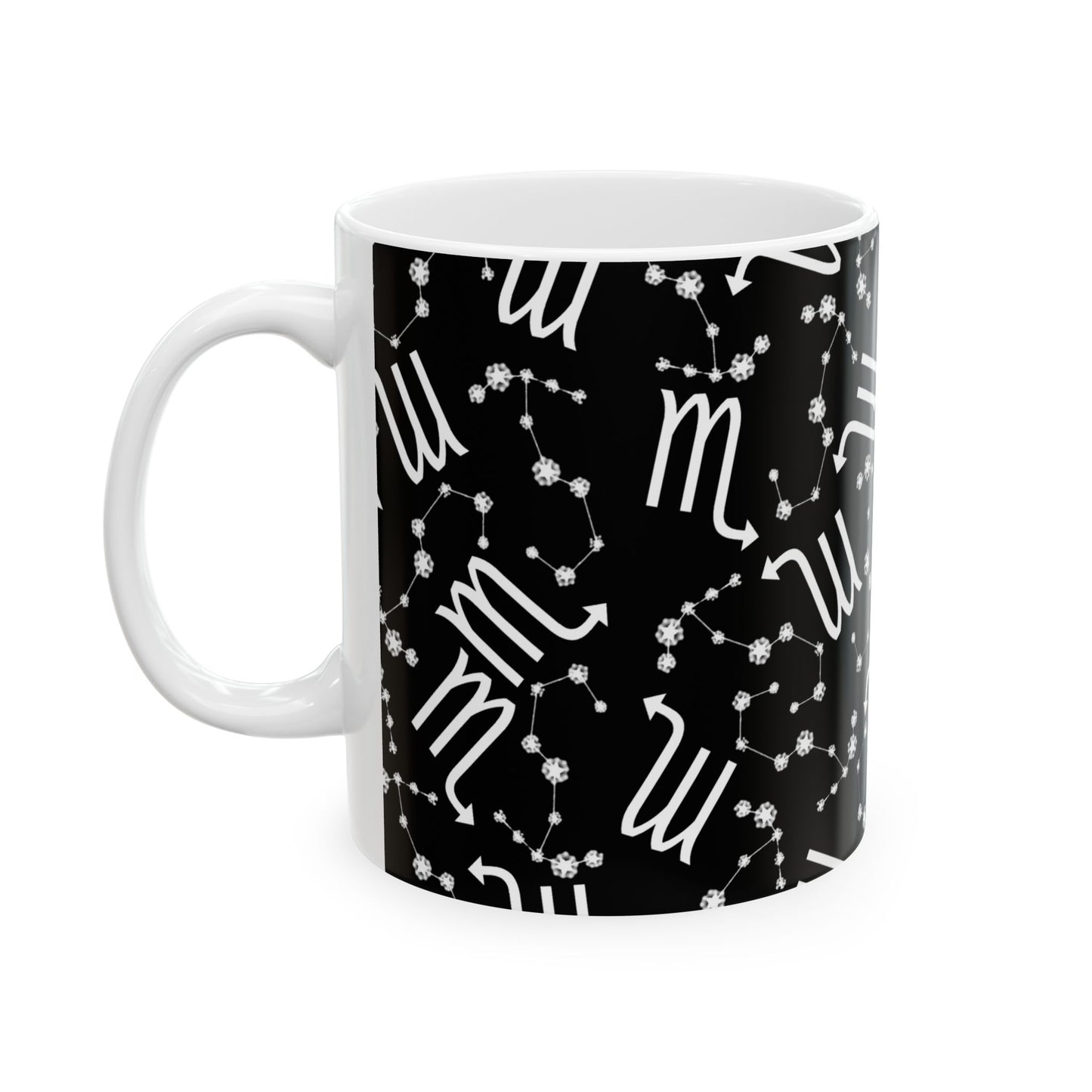 Ceramic Mug, (11oz, 15oz), Ceramic Coffee Mug, Black AOP, Scorpio Zodiac Design