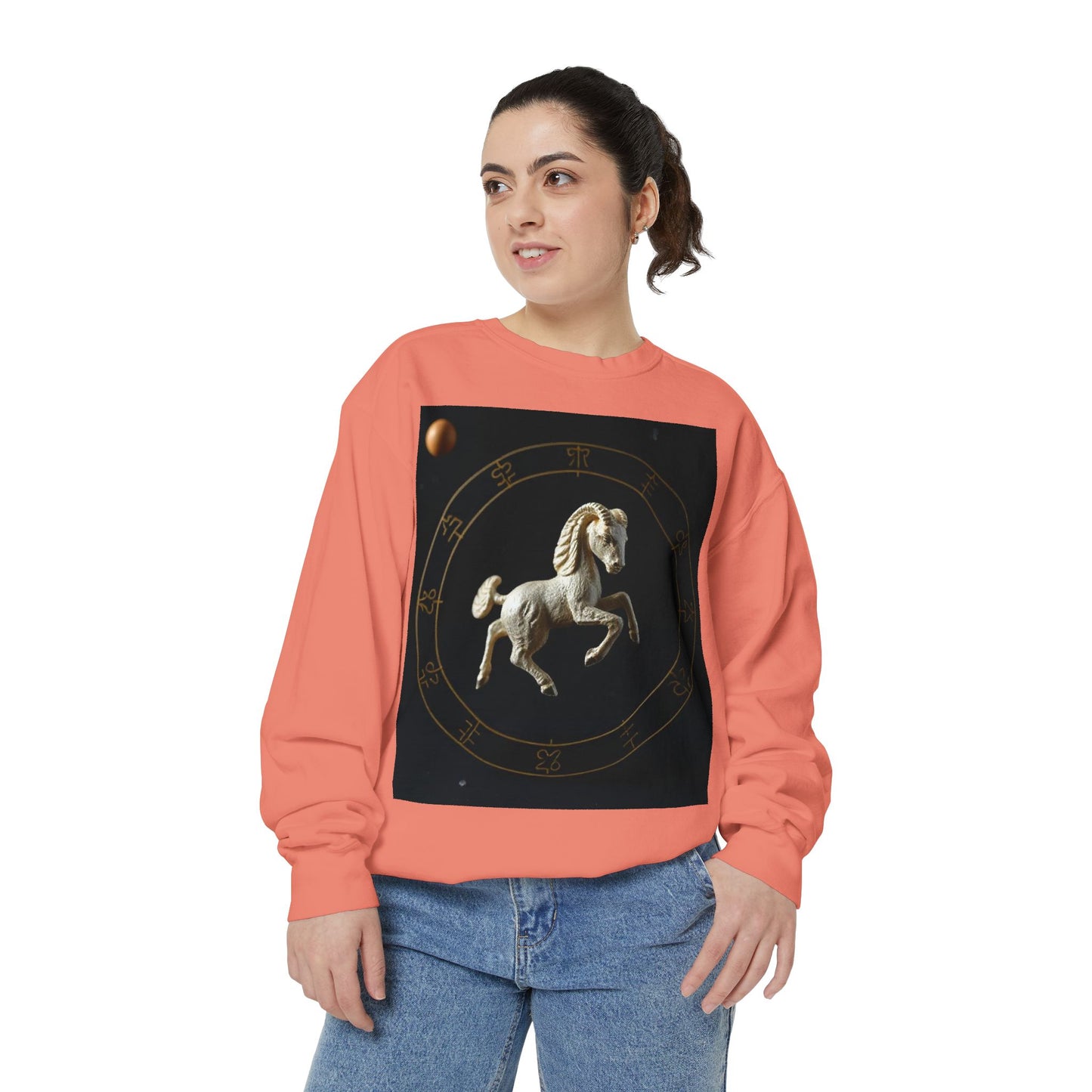Garment-Dyed Sweatshirt, Unisex, Space Animal Design, Capricorn