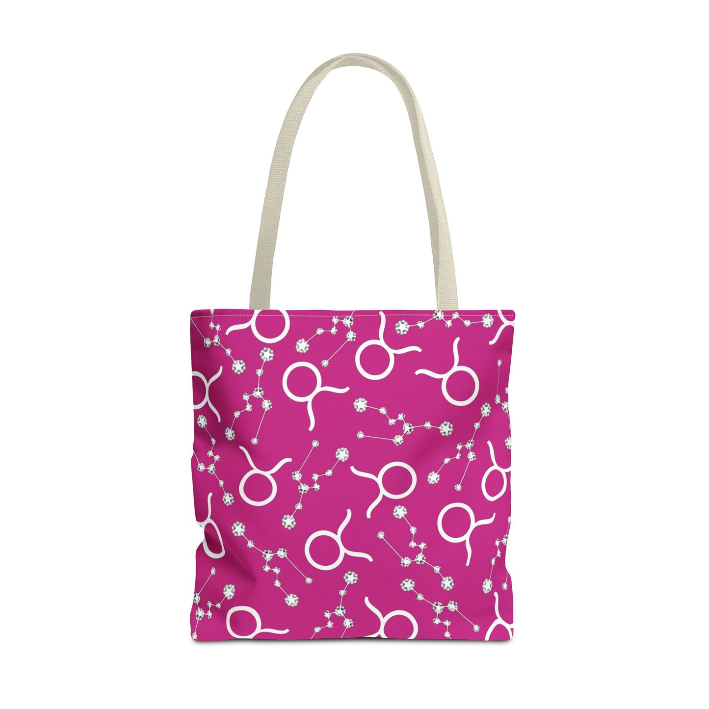 Tote Bag, Taurus Zodiac Sign, AOP, (Pink, White)