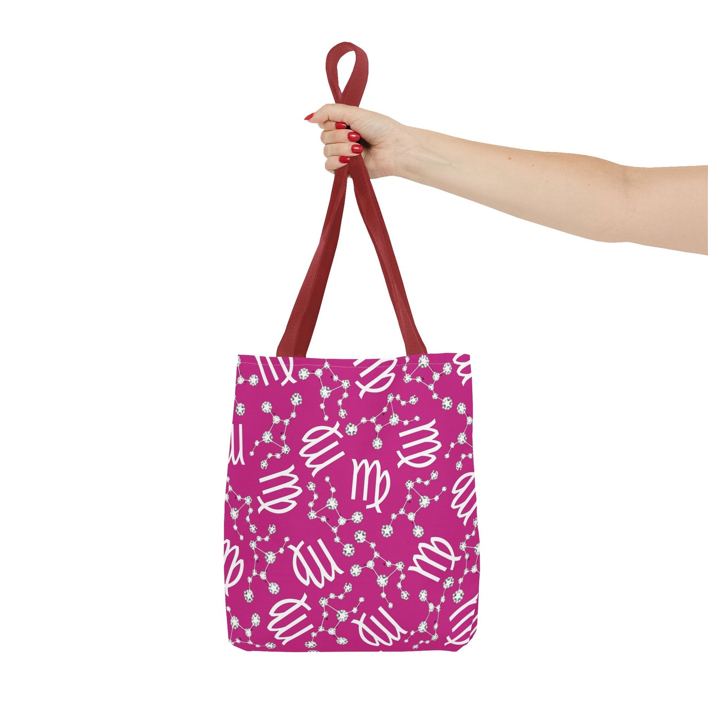 Tote Bag, Virgo Zodiac Sign, AOP, (Pink, White)