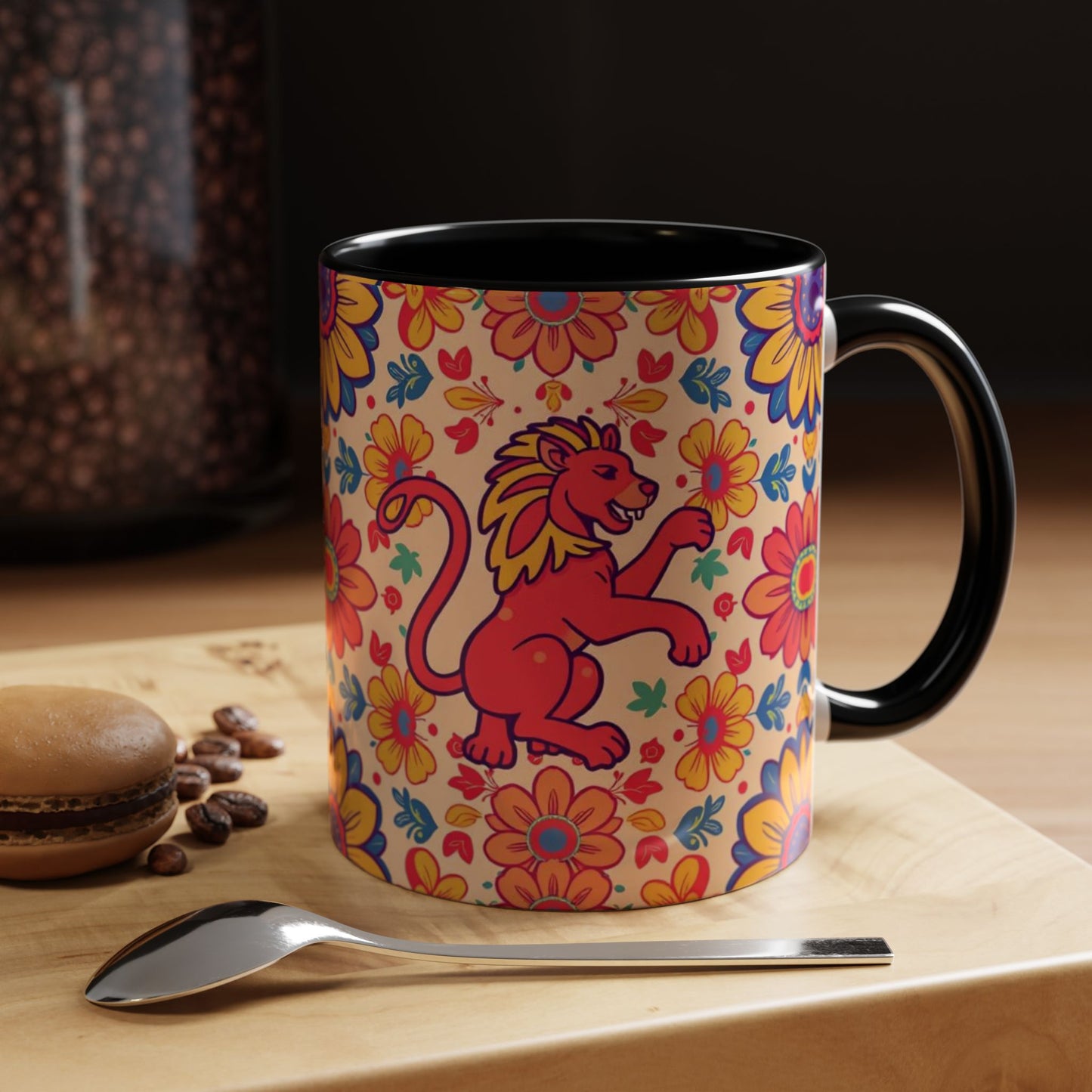 Accent Coffee Mug, Leo, Zodiac, Flower Pattern, (11, 15oz)