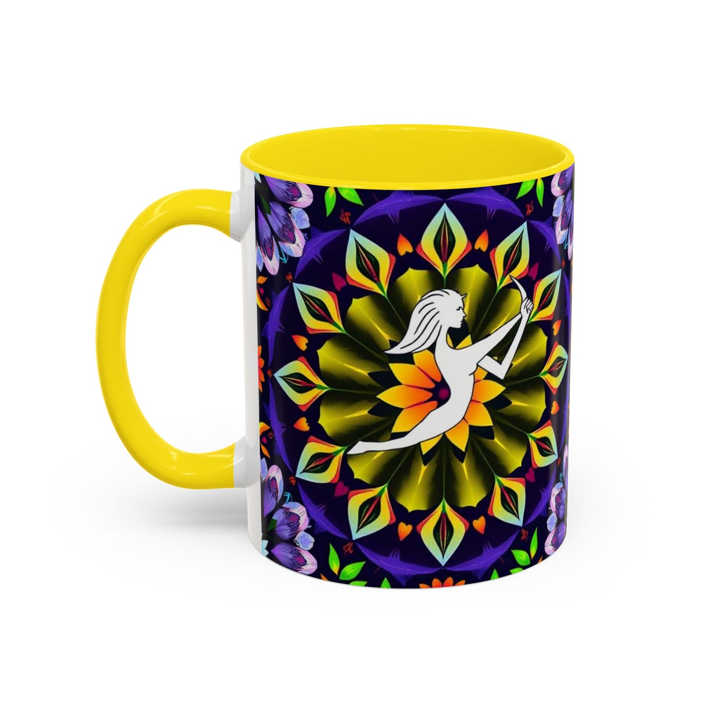 Accent Coffee Mug, Sagittarius, Zodiac v1. Flower Pattern, (11, 15oz)