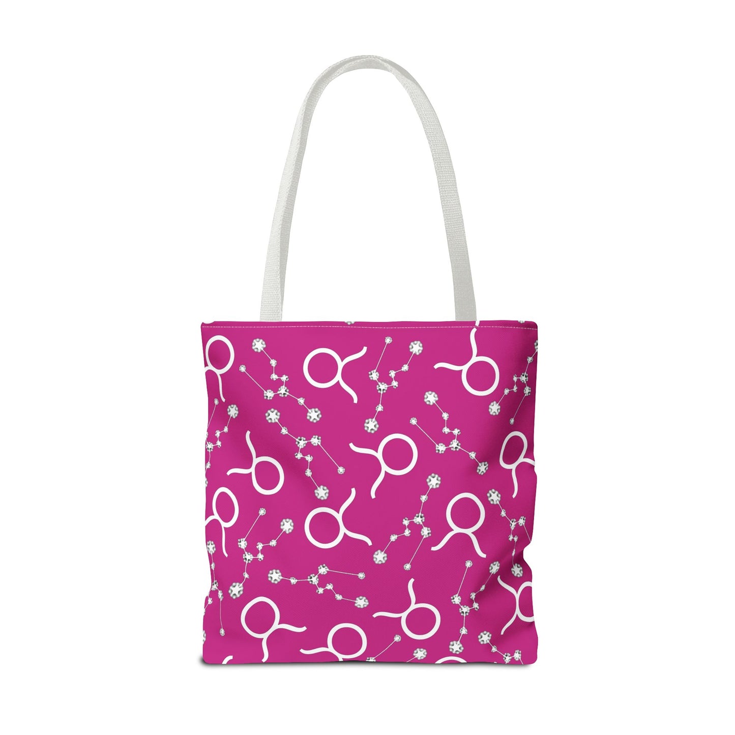 Tote Bag, Taurus Zodiac Sign, AOP, (Pink, White)