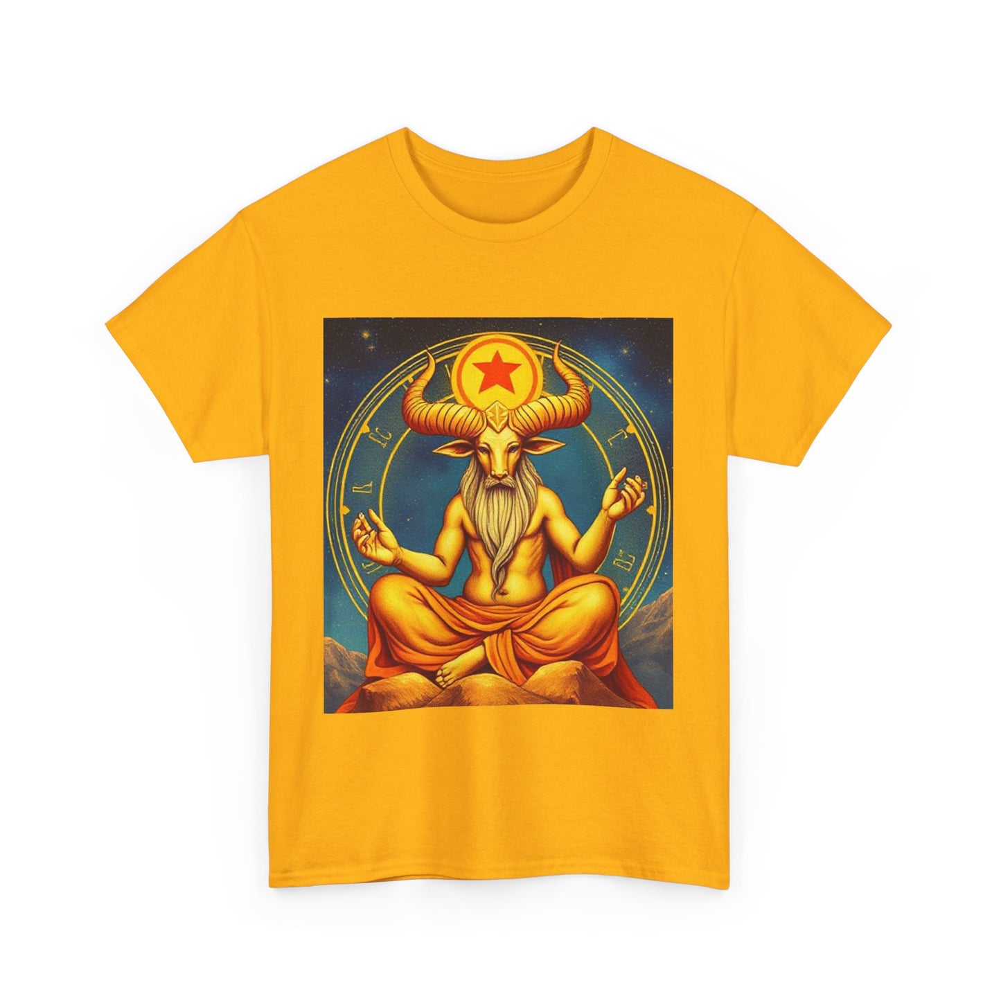 Unisex Heavy Cotton T-Shirt, Meditating Bull, Taurus Zodiac Design